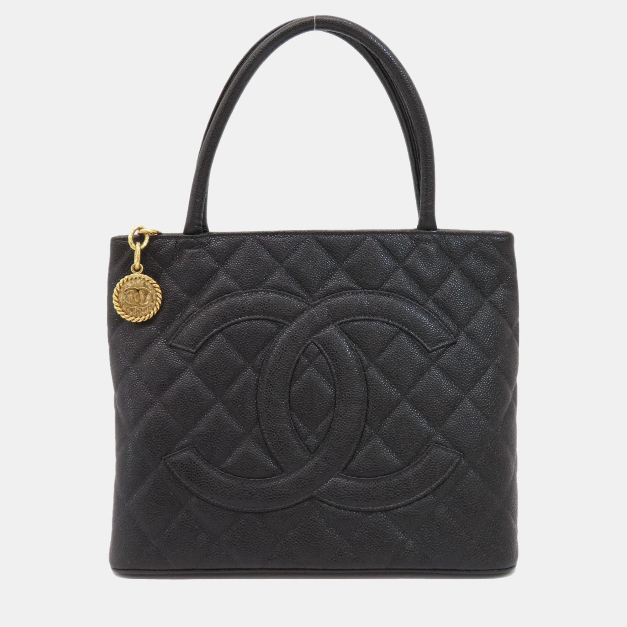 

Chanel Black Caviar Leather Medallion Tote Bag