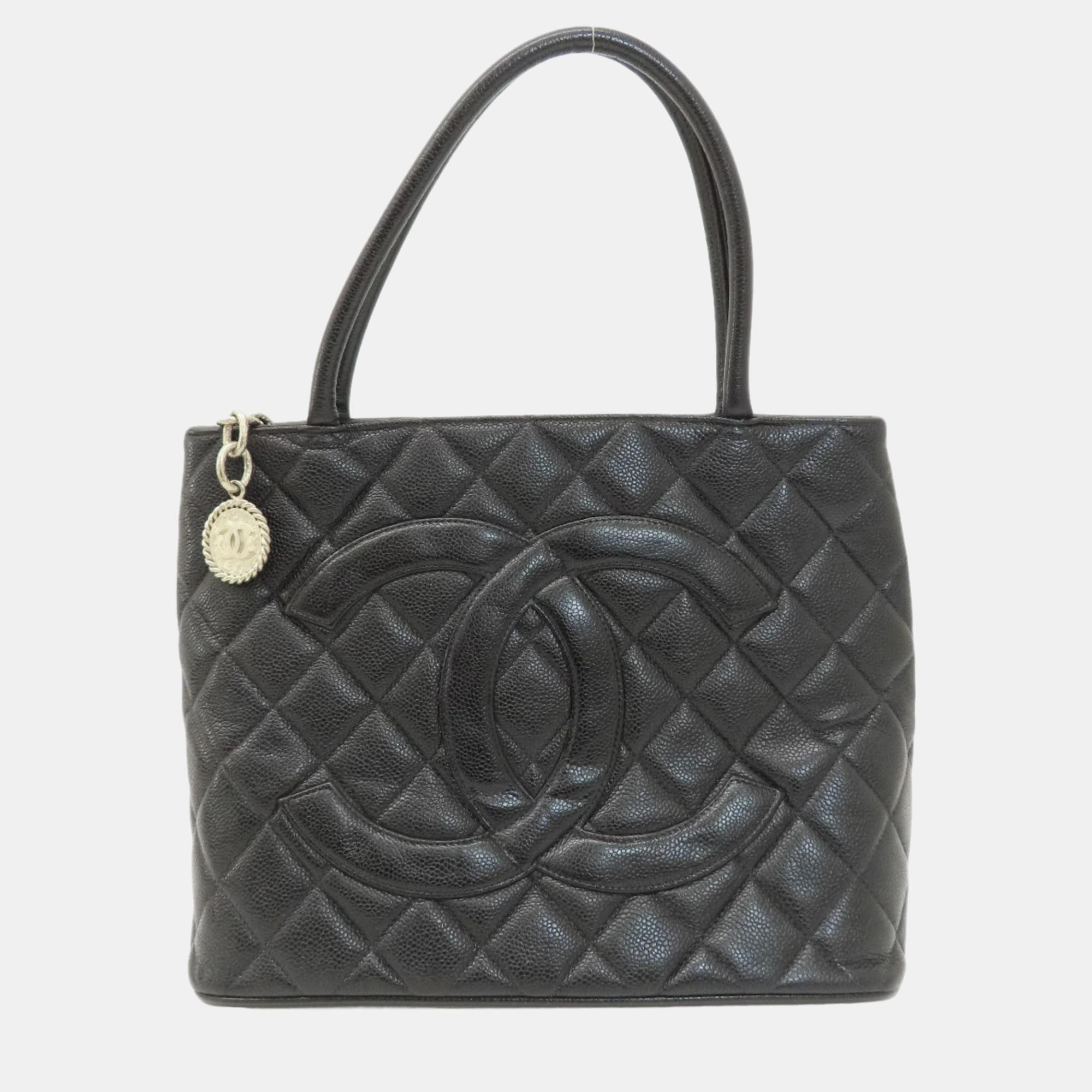 

Chanel Black Caviar Leather Medallion Tote Bag