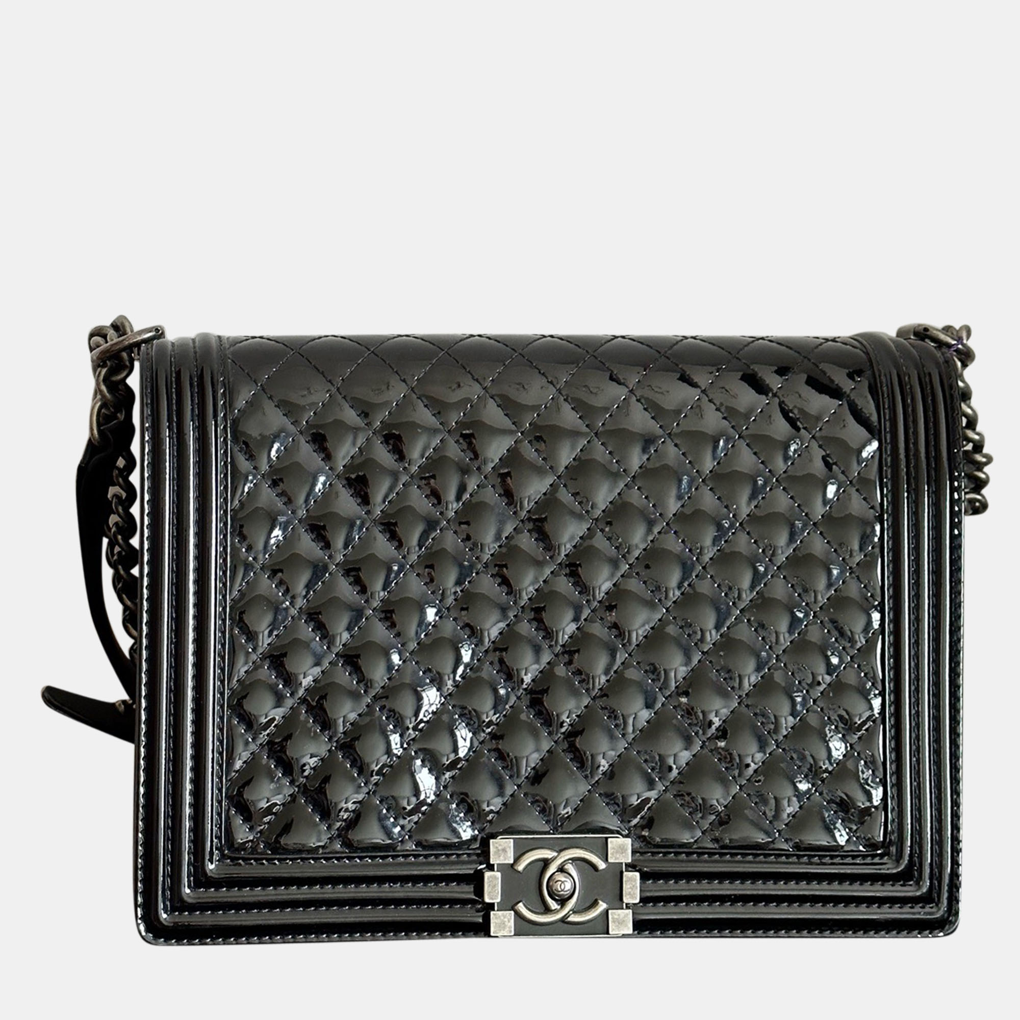 

Chanel Black Quilted Patent Boy Flap Bag