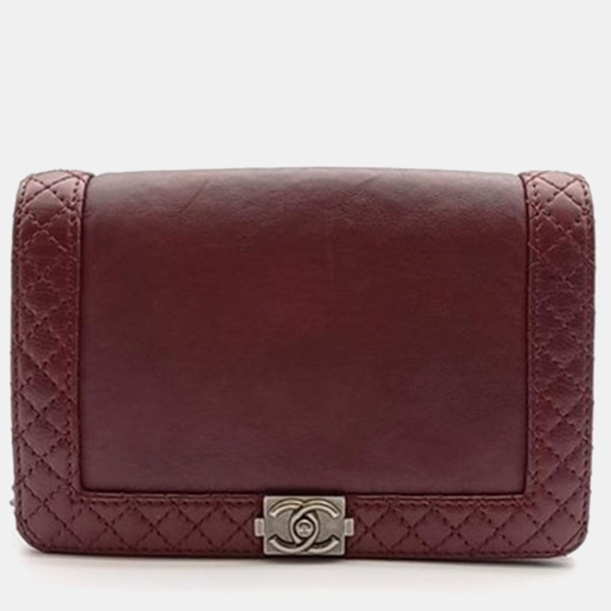 

Chanel Burgundy Leather Reverso Boy Shoulder Bag, Red