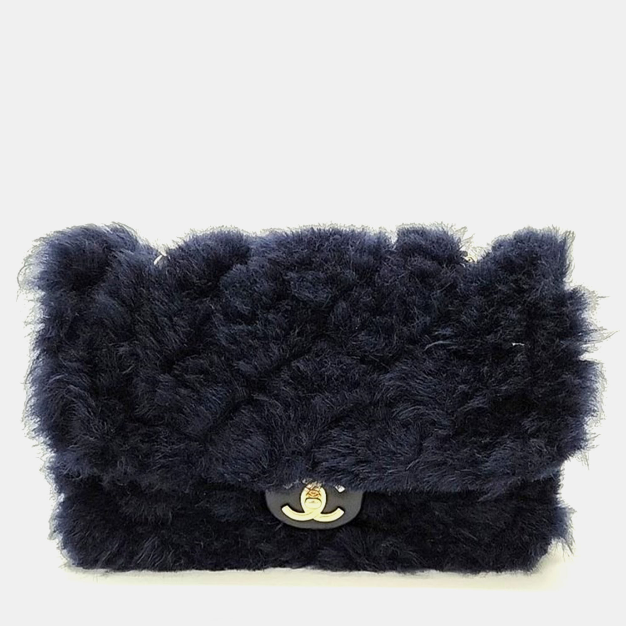 Pre-owned Chanel Fur Trim Chain Shoulder Bag In Black