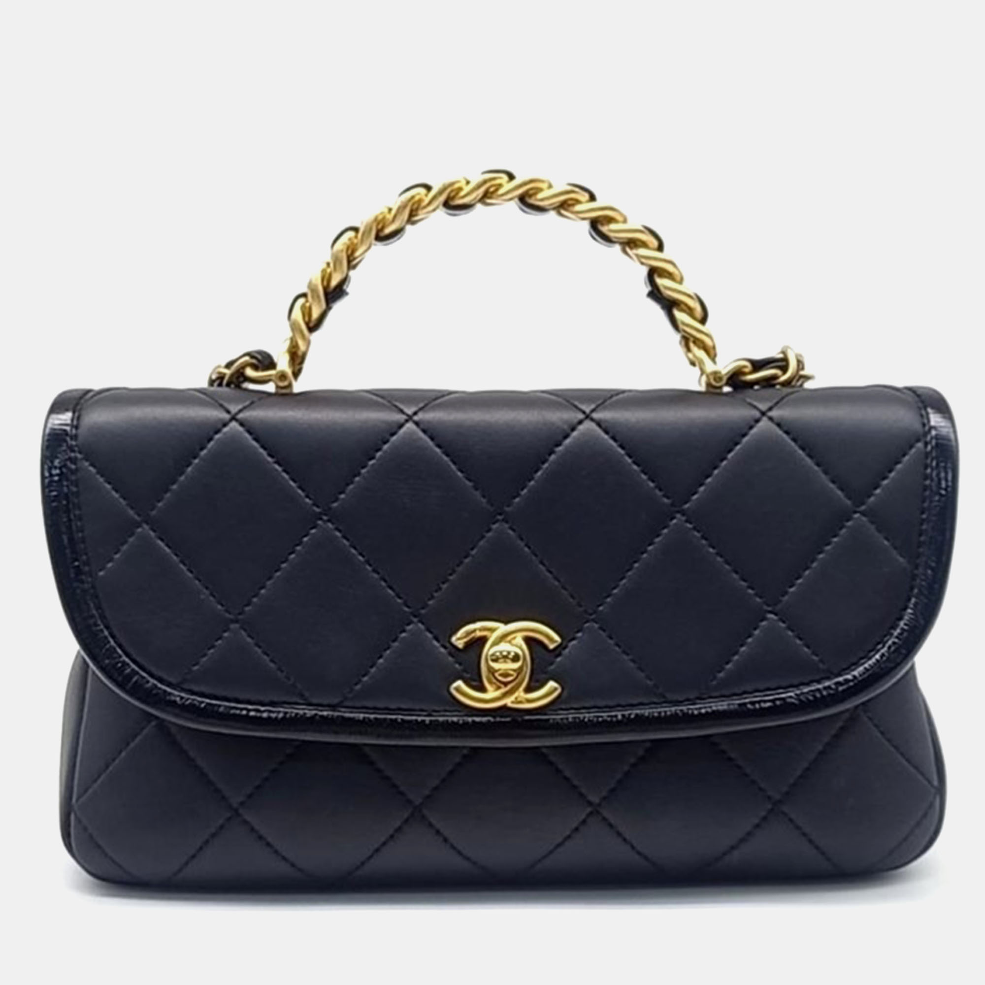 

Chanel Lambskin Top Handle Flap Bag, Black