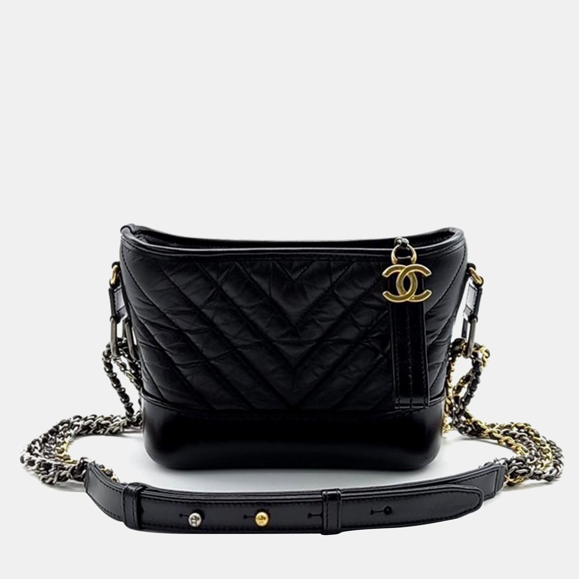 Pre-owned Chanel Chevron Gabrielle Hobo Small Bag In Black