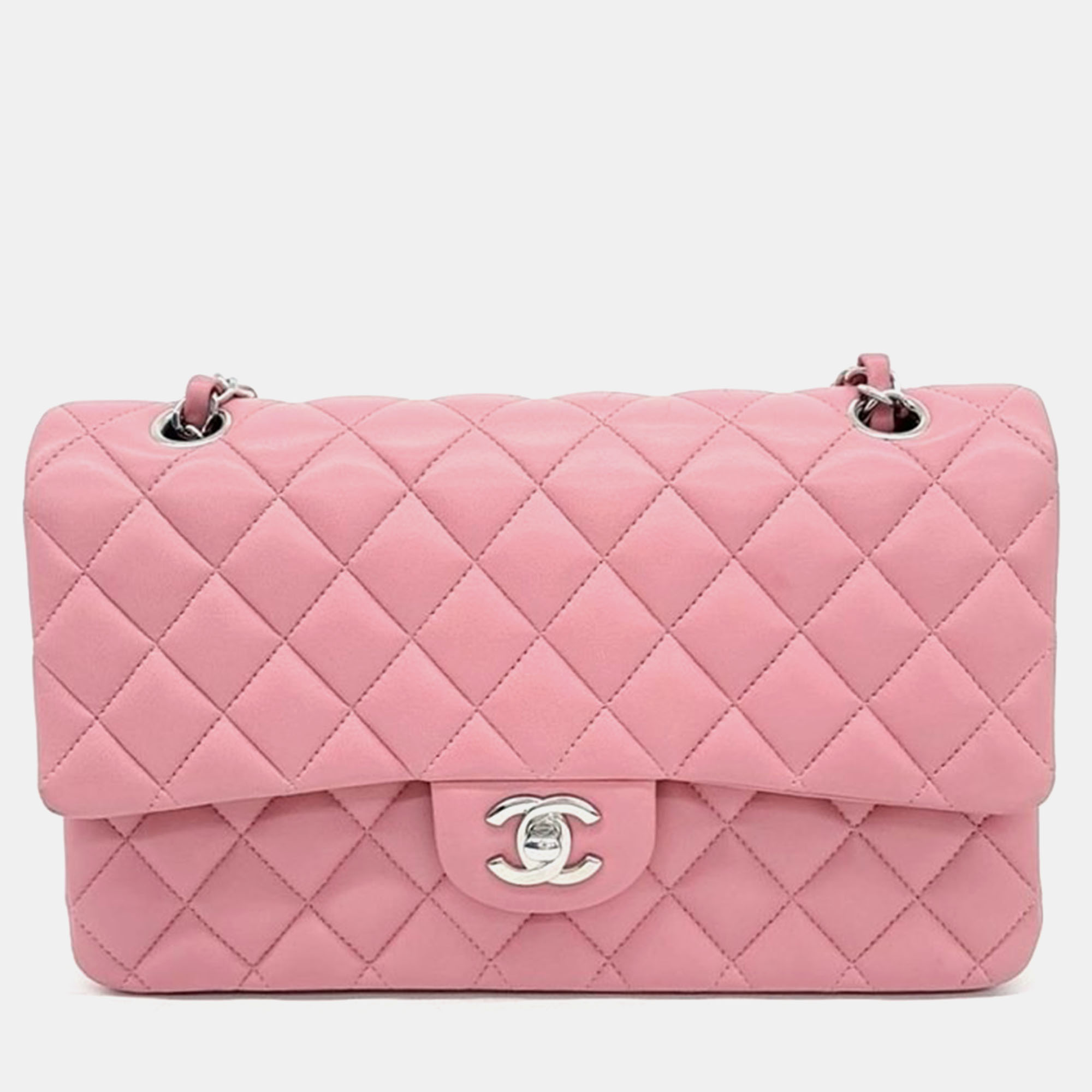 Pre-owned Chanel Lambskin Classic Medium Bag In Pink