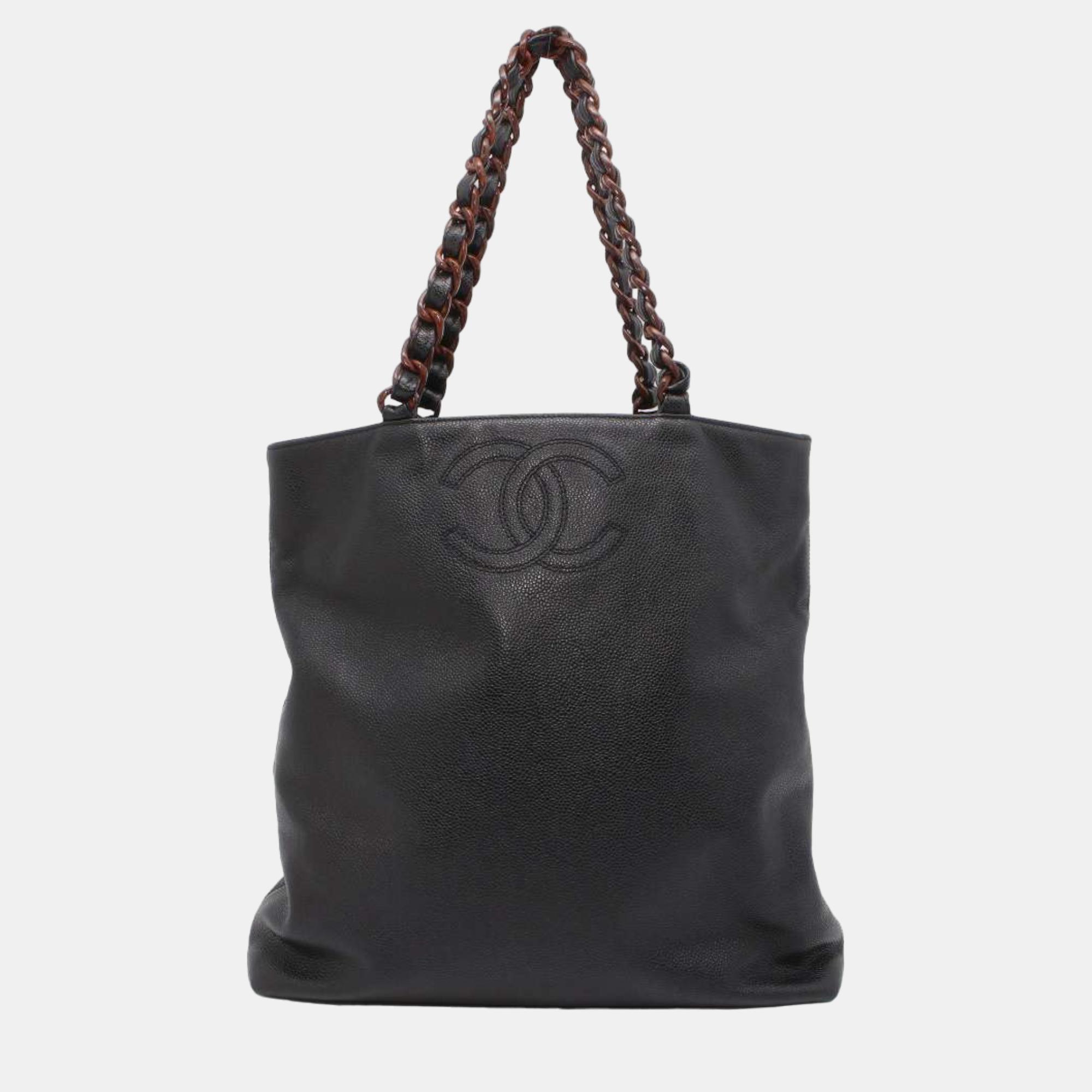 

Chanel Black Leather CC Chain Tote Bag
