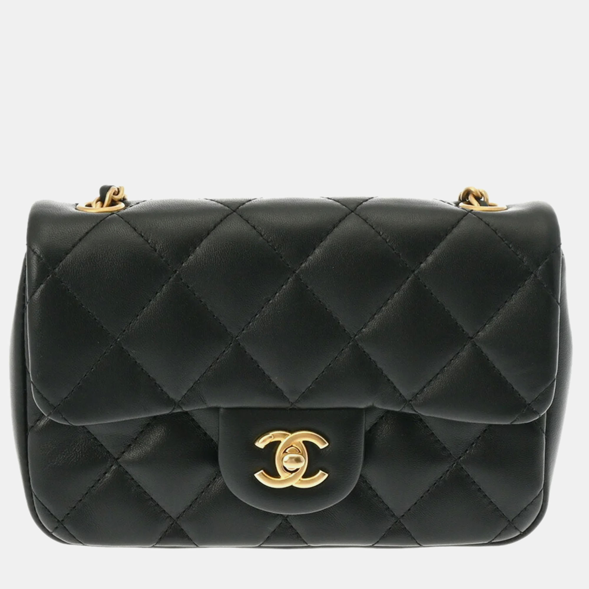 

Chanel Black Lambskin Leather Mini Heart Charms Flap Bag