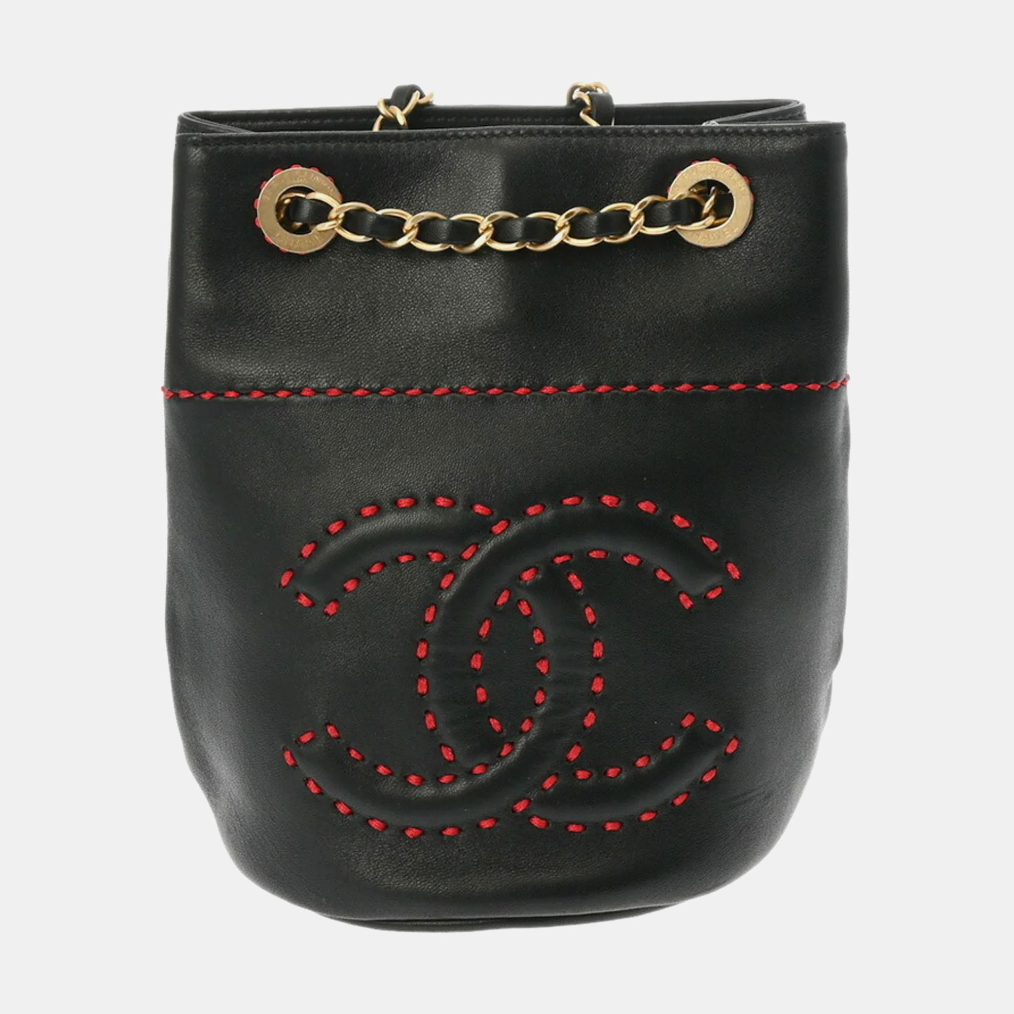 

Chanel Black Leather CC Drawstring Bucket Bag