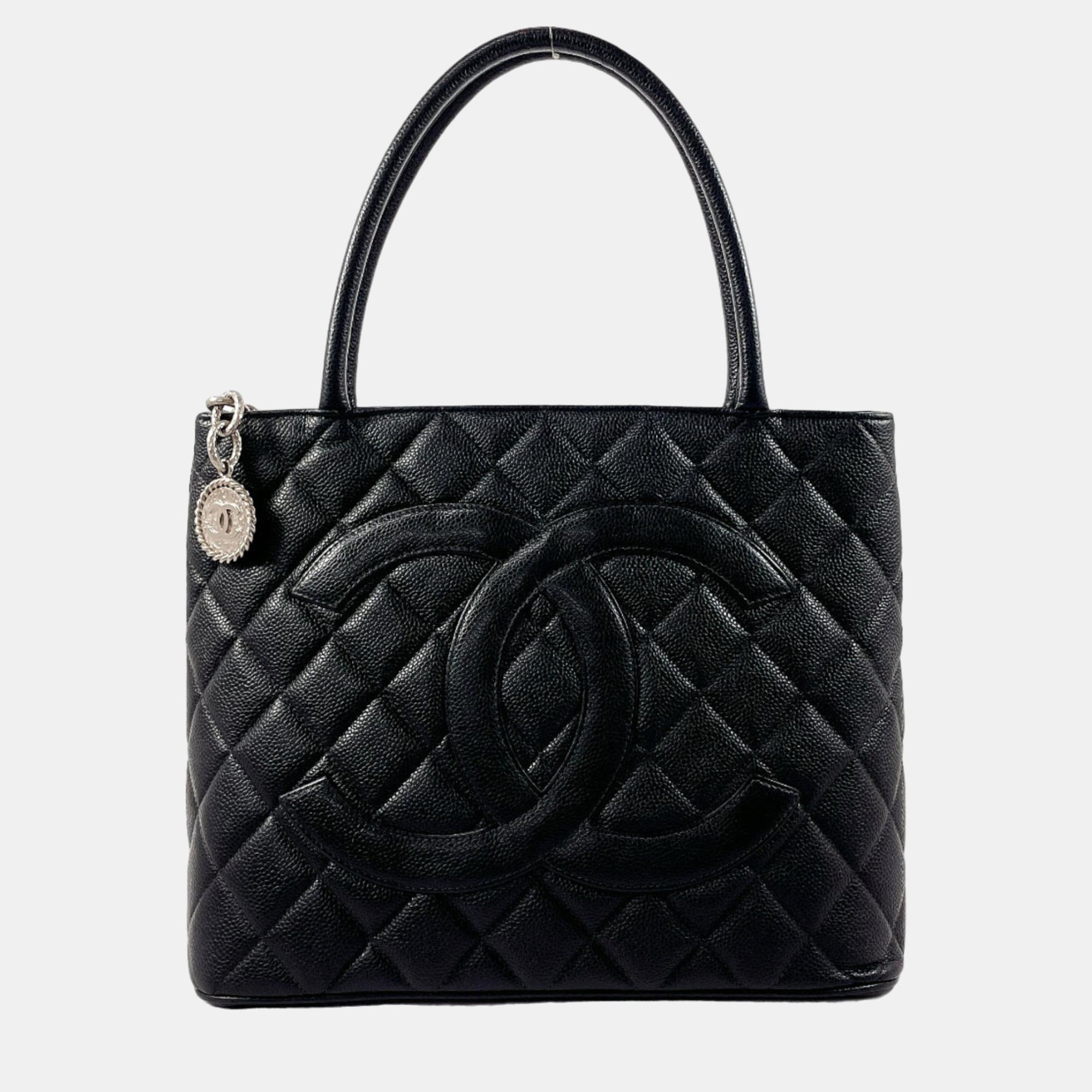 Pre-owned Chanel Black Caviar Leather Medallion Tote Bag