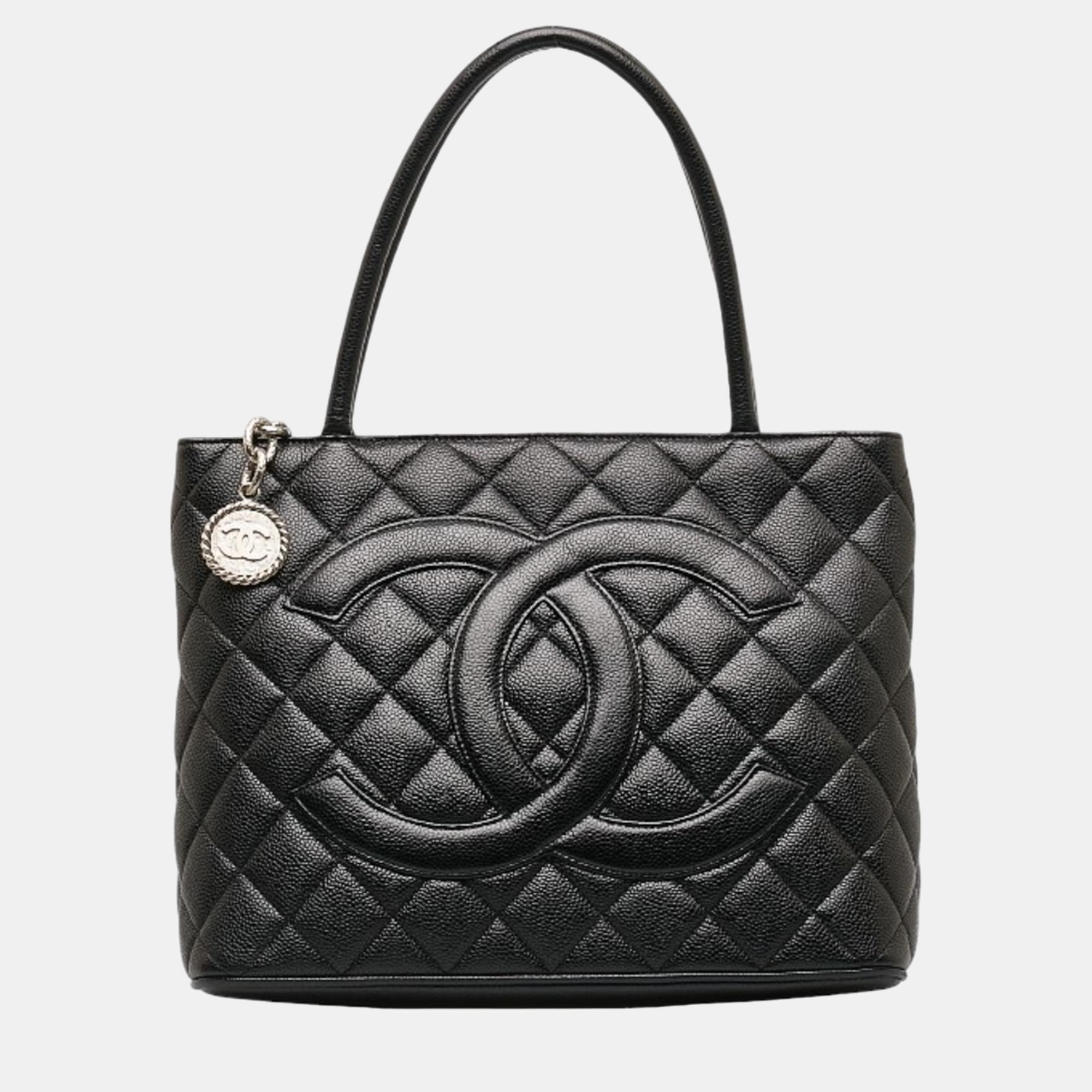 

Chanel Black Caviar Leather Medallion Tote Bag