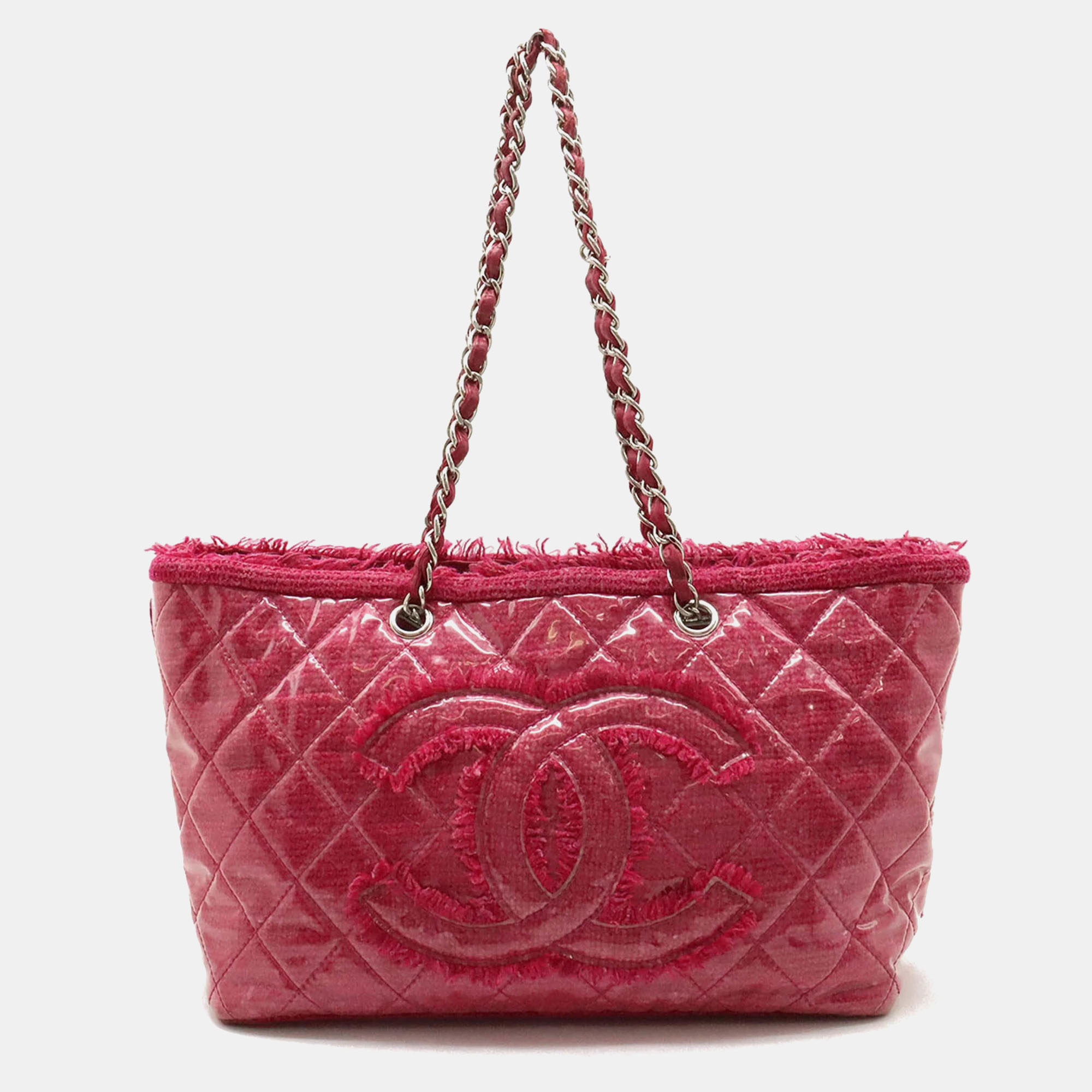 Pre-owned Chanel Pink Pvc And Tweed Funny Tote Bag