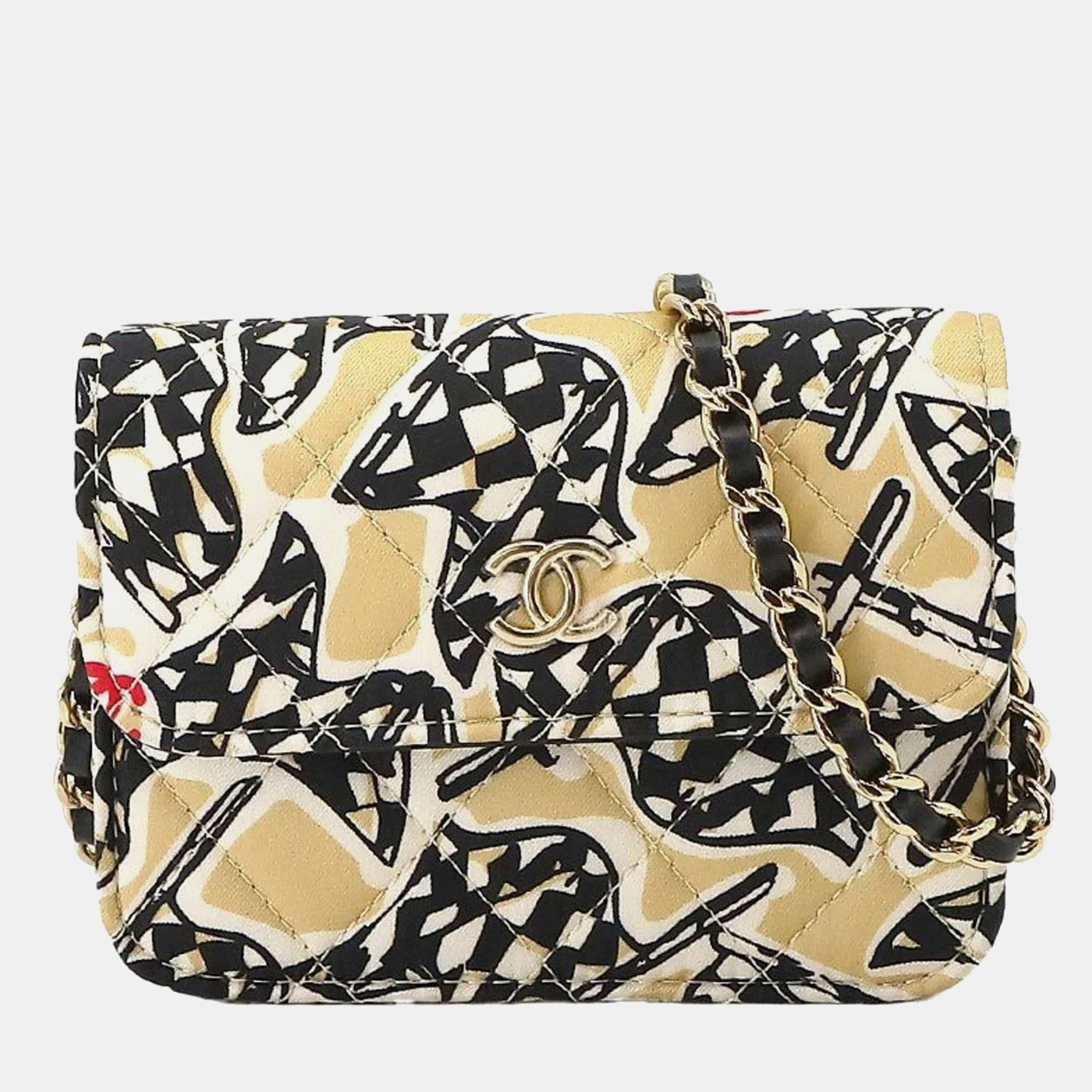 

Chanel Beige/Black Printed Fabric Mini VIP Bag