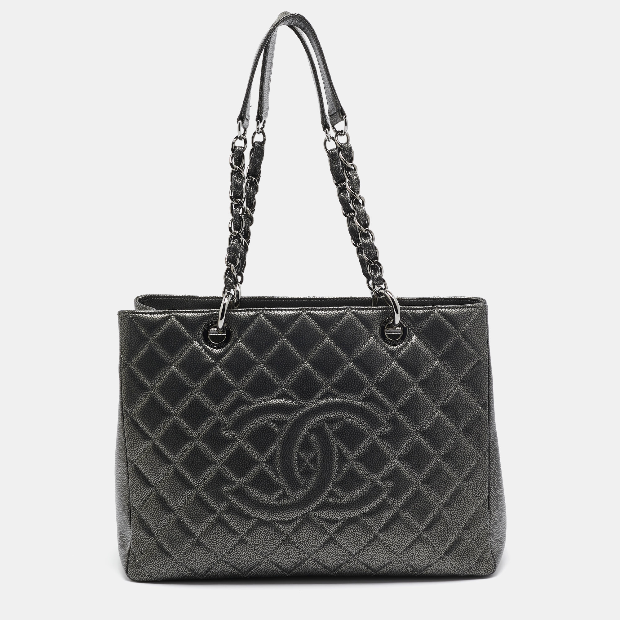 

Chanel Dark Grey Quilted Caviar Leather GST Tote