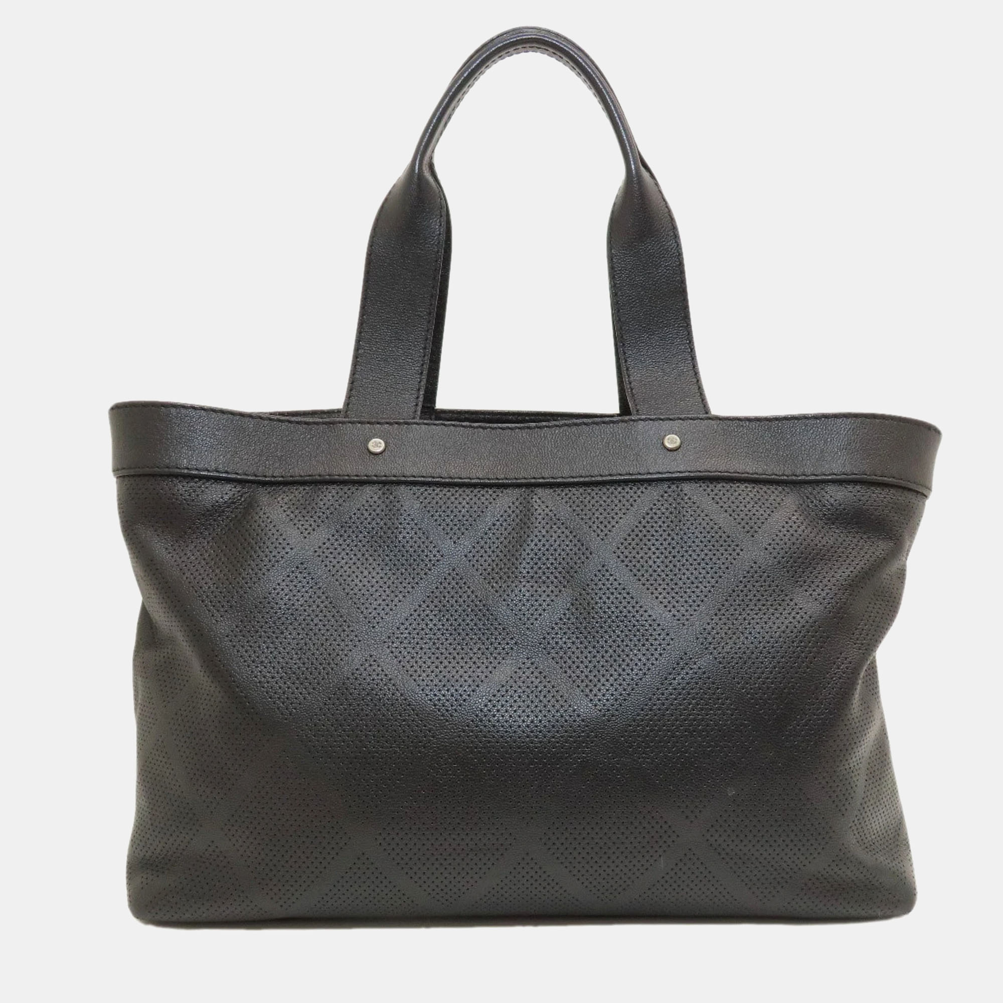 

Chanel Black Perforated Leather East West CC Tote Bag