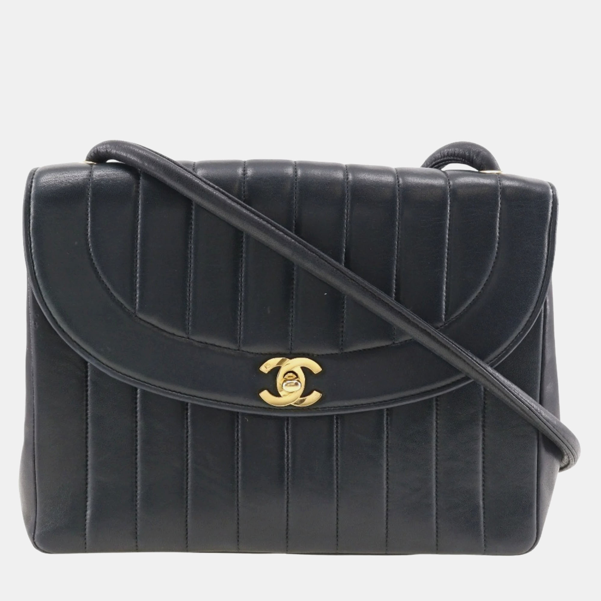 

Chanel Black Leather Mademoiselle Vertical quilt Flap Bag