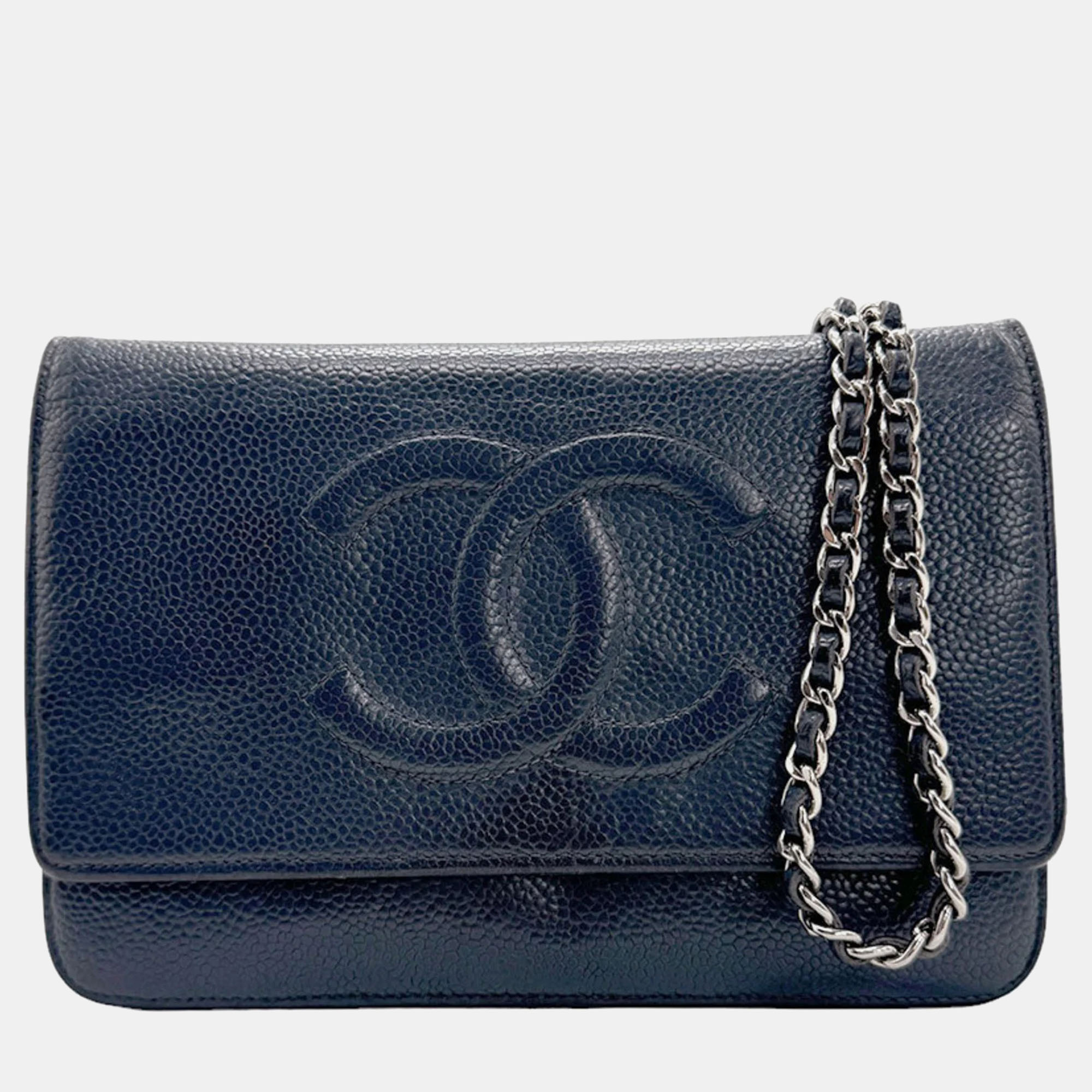 

Chanel Navy Blue Leather CC Wallet On Chain