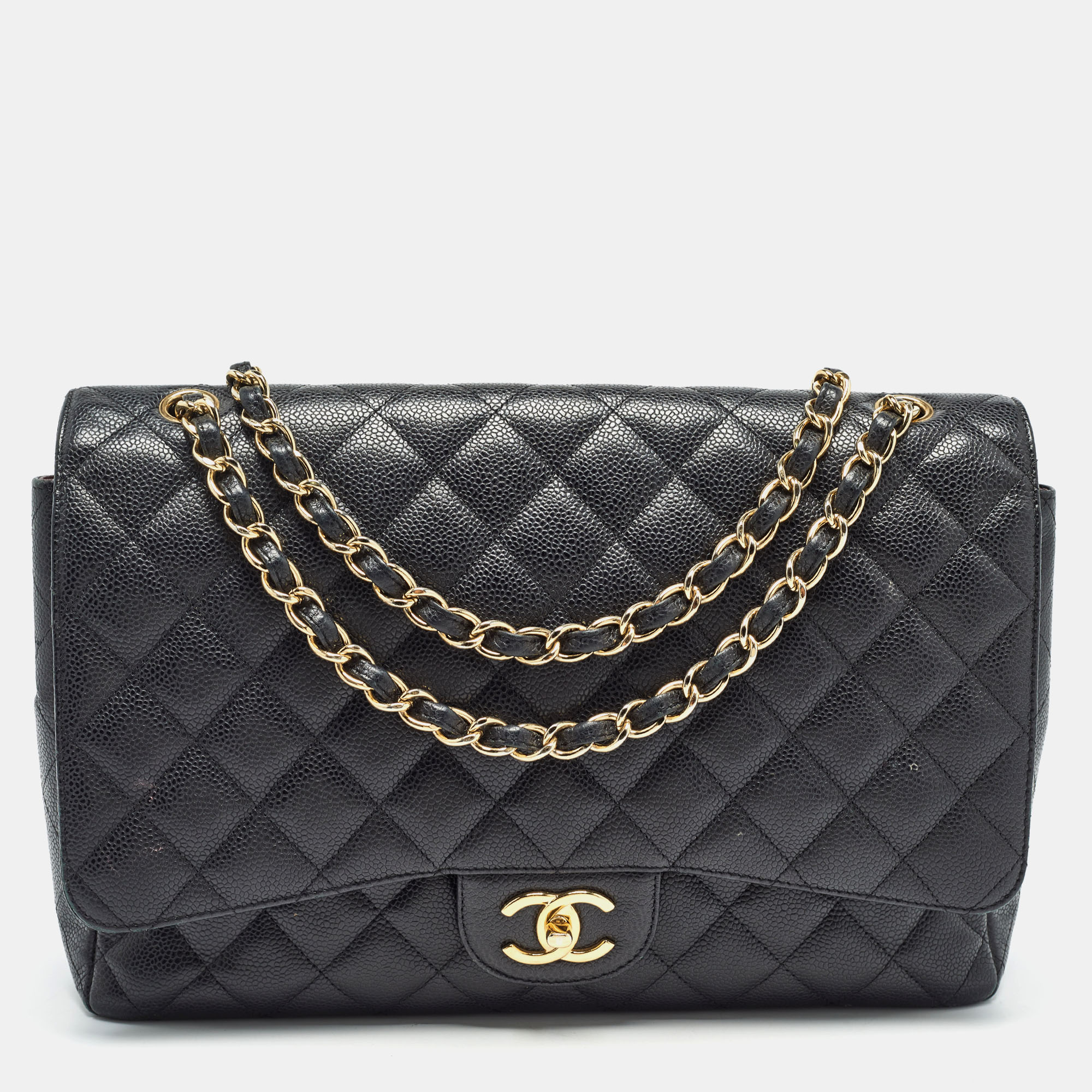 

Chanel Black Quilted Caviar Leather Maxi Classic Double Flap Bag