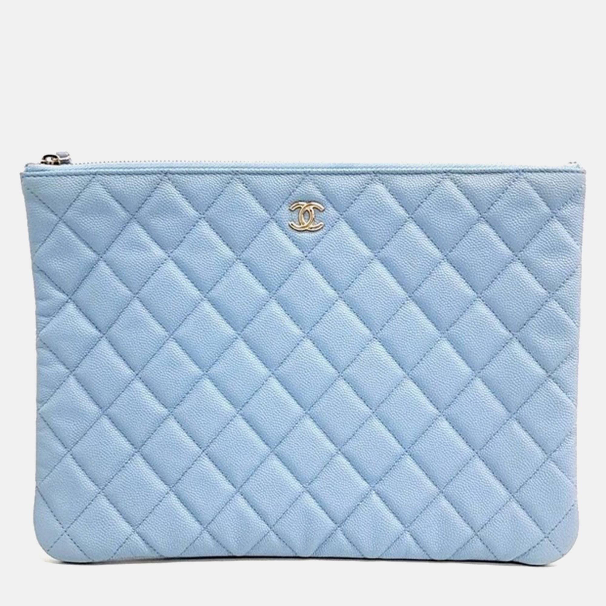 Pre-owned Chanel Caviar New Medium Clutch In Blue