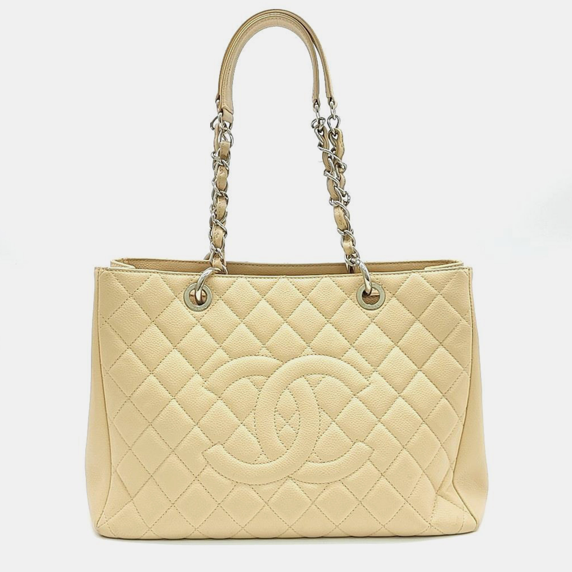 Pre-owned Chanel Caviar Grand Shopping Bag In Beige