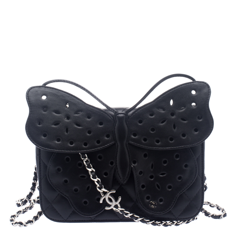 Chanel Black Quilted Leather Mini Butterfly Crossbody Bag