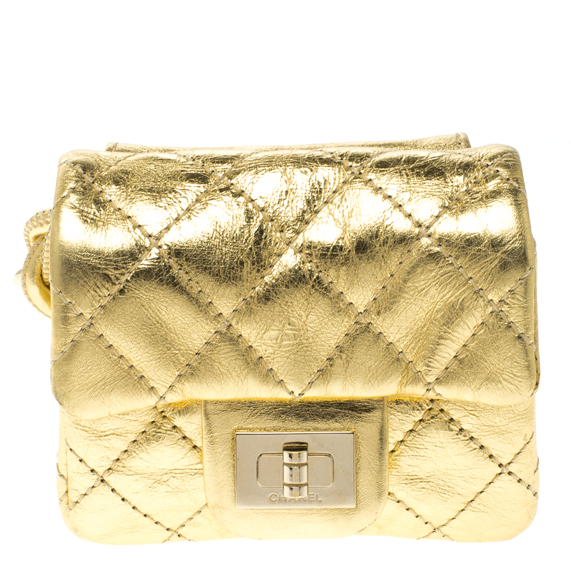 Chanel Gold Metallic Quilted Leather Mini Reissue Flap Pouch