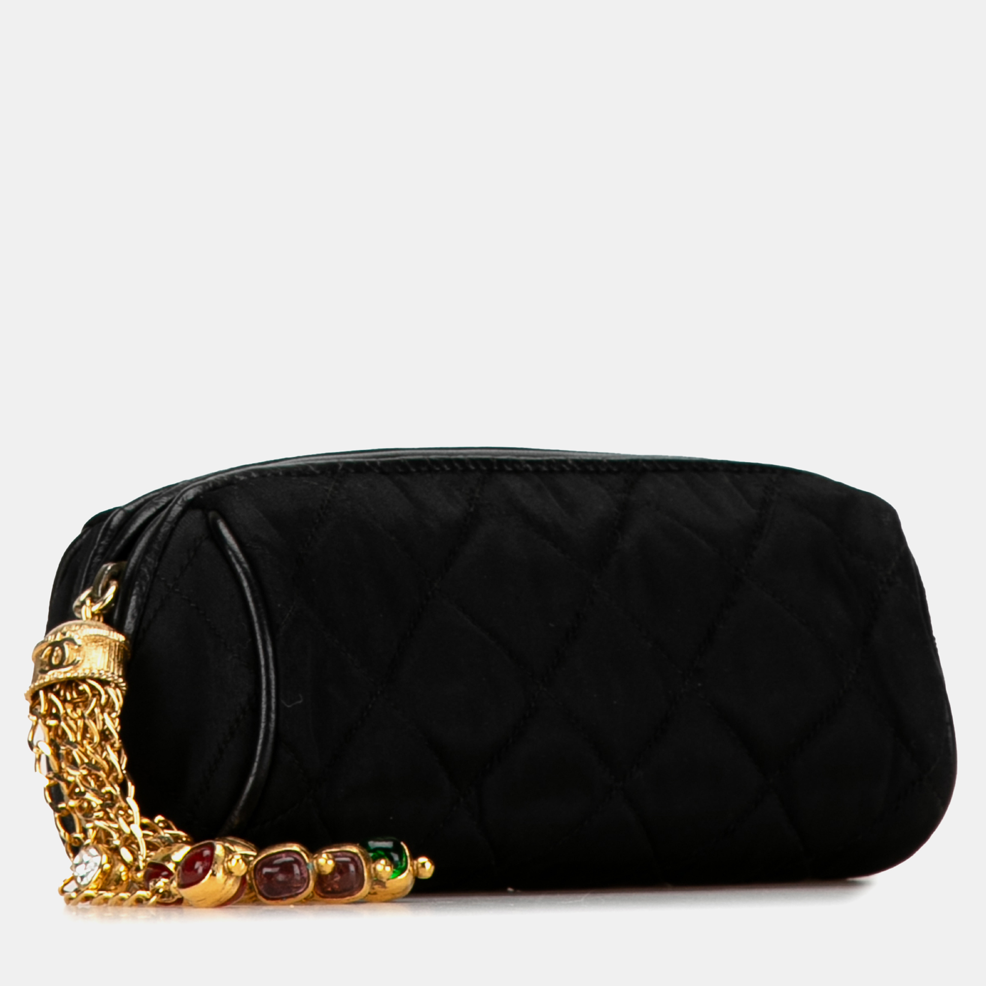 

Chanel Quilted Satin Gripoix Tassel Clutch, Black