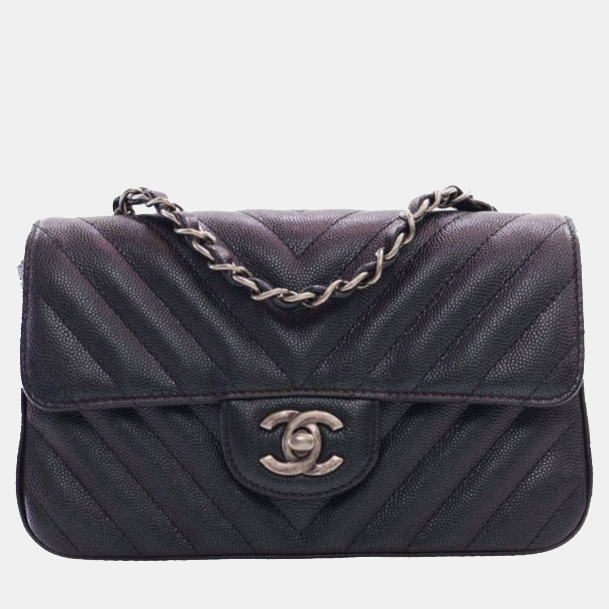 

Chanel Mini Rectangular Chevron Caviar Single Flap, Black