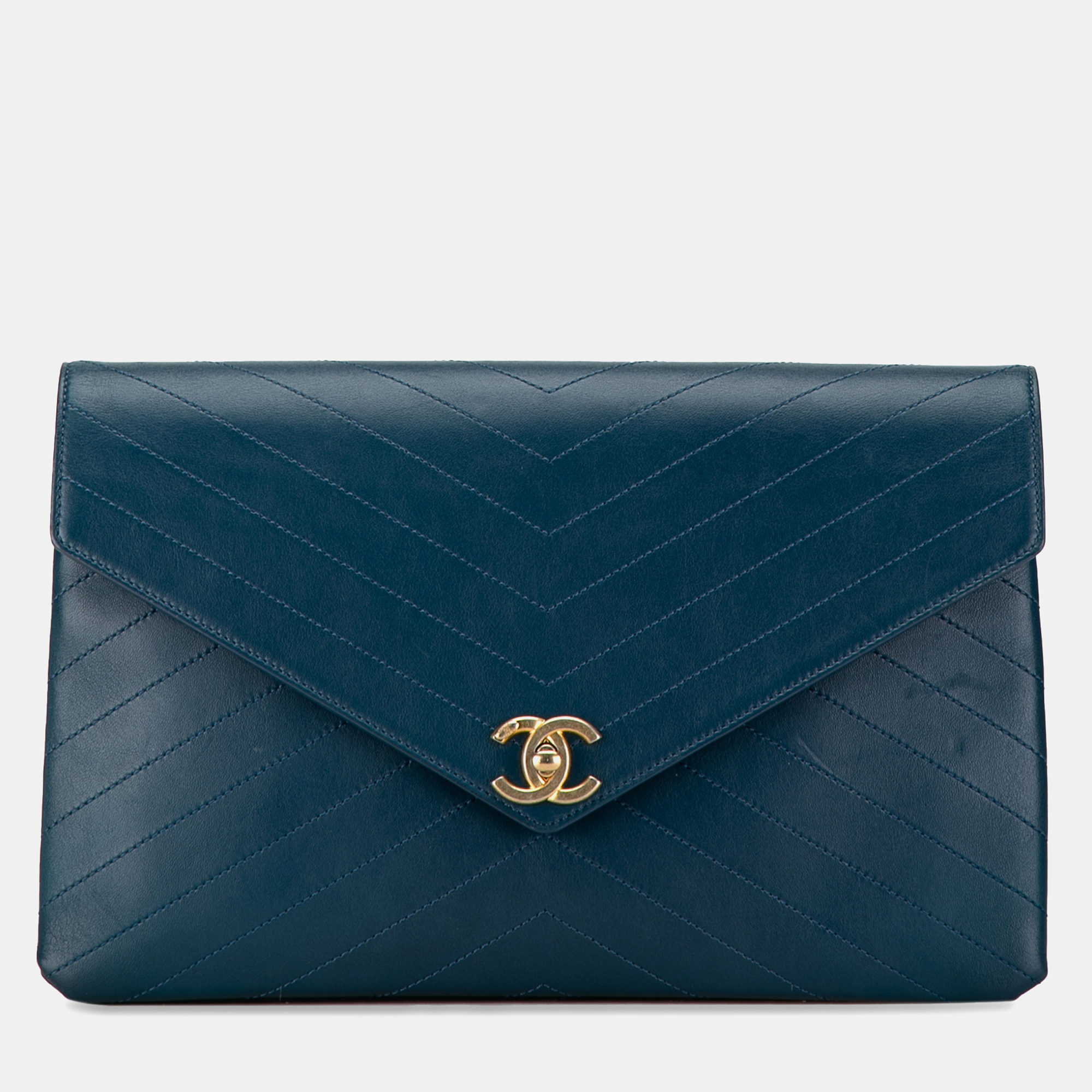 

Chanel CC Chevron Calfskin Envelope Clutch, Blue