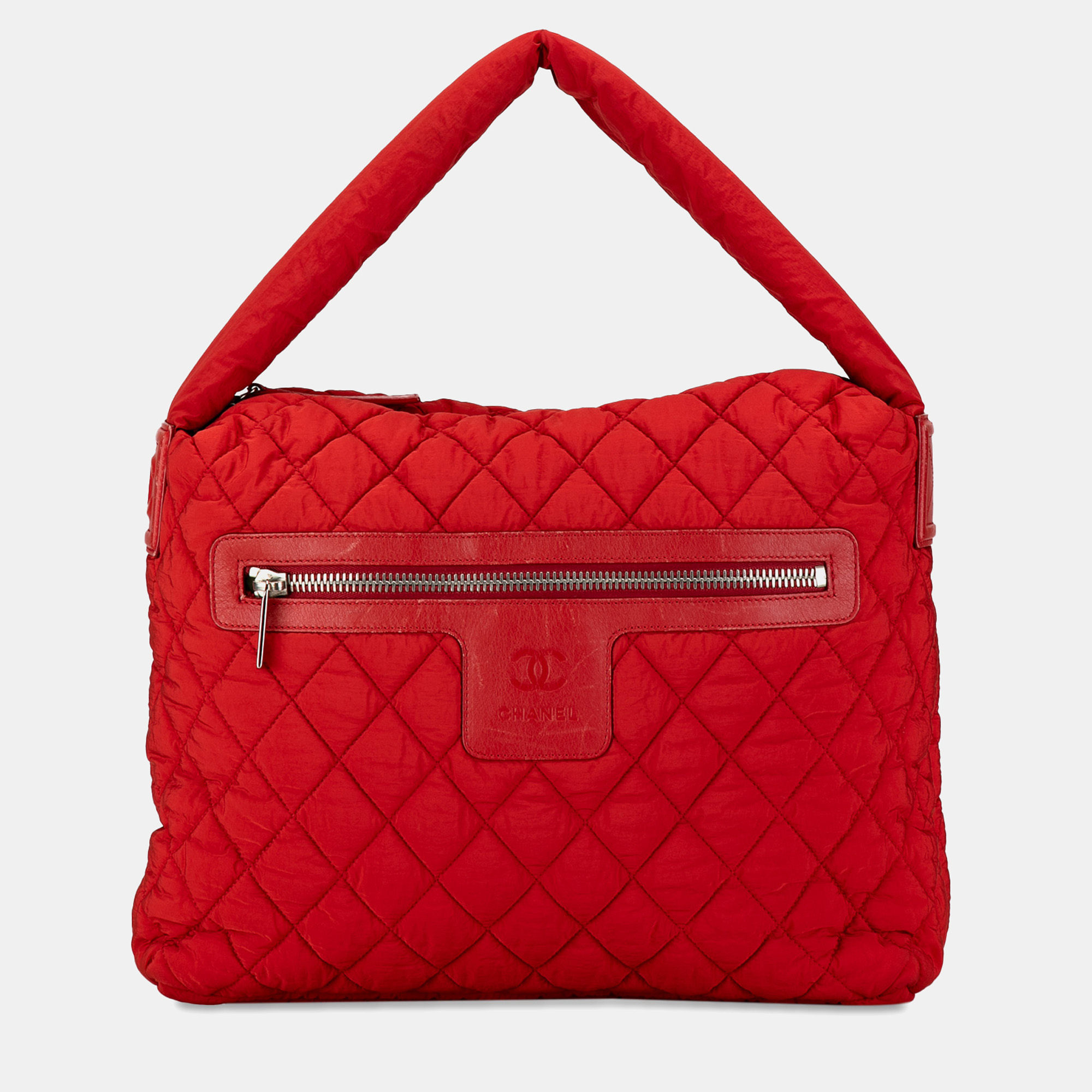 Pre-owned Chanel Quilted Nylon Coco Cocoon Hobo Bag In Red