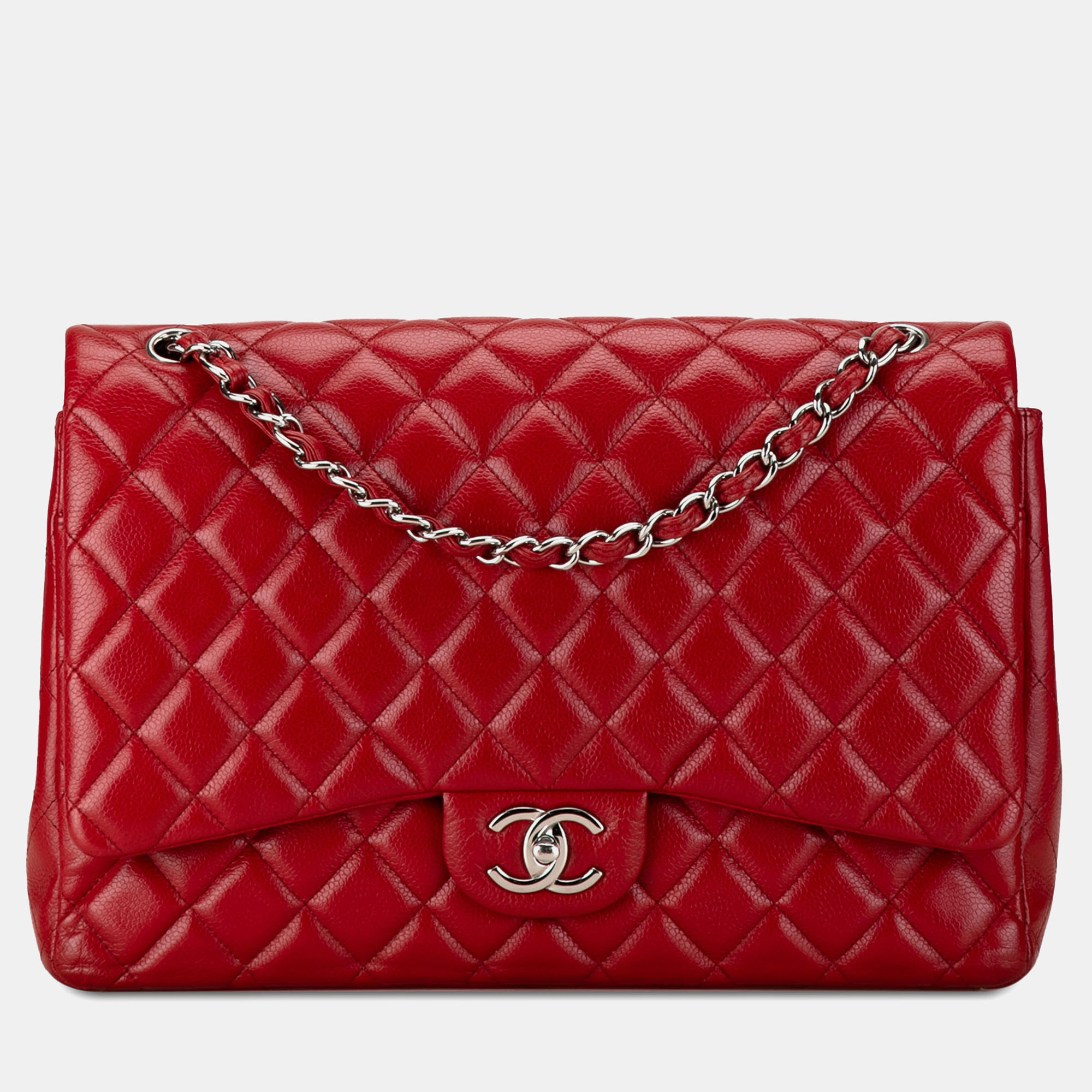

Chanel Maxi Classic Caviar Double Flap Bag, Red