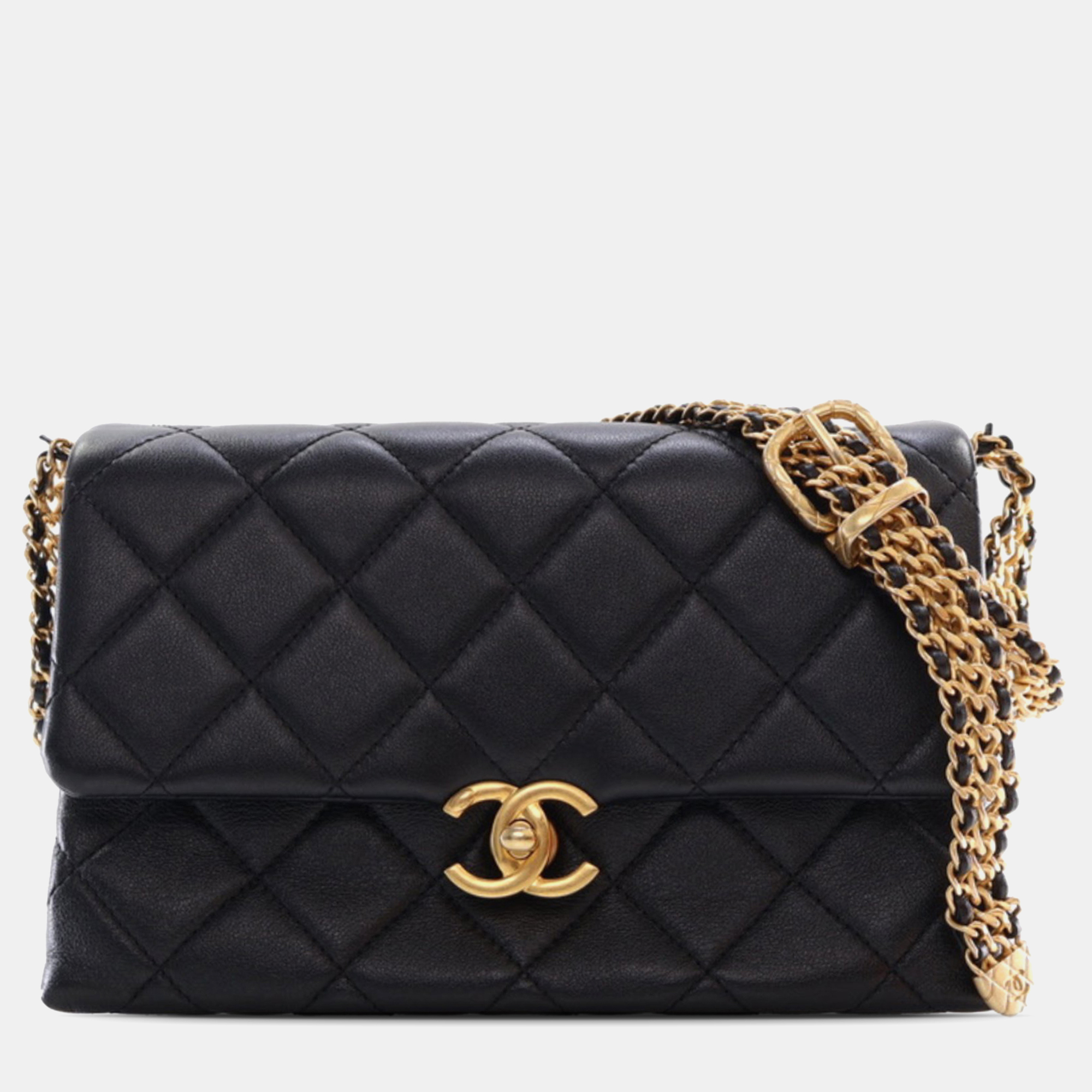 

Chanel CC Quilted Calfskin Belt Chain Shoulder Bag, Black