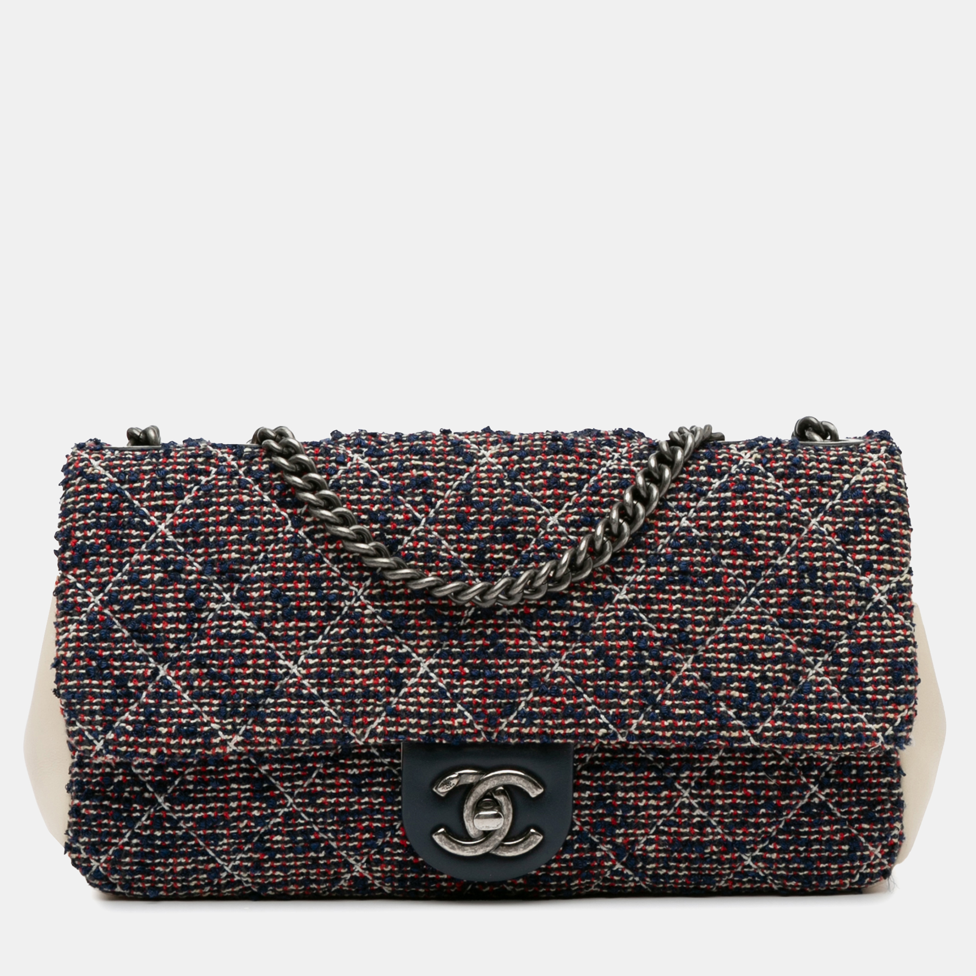 

Chanel Medium Tweed Single Flap Bag, Blue