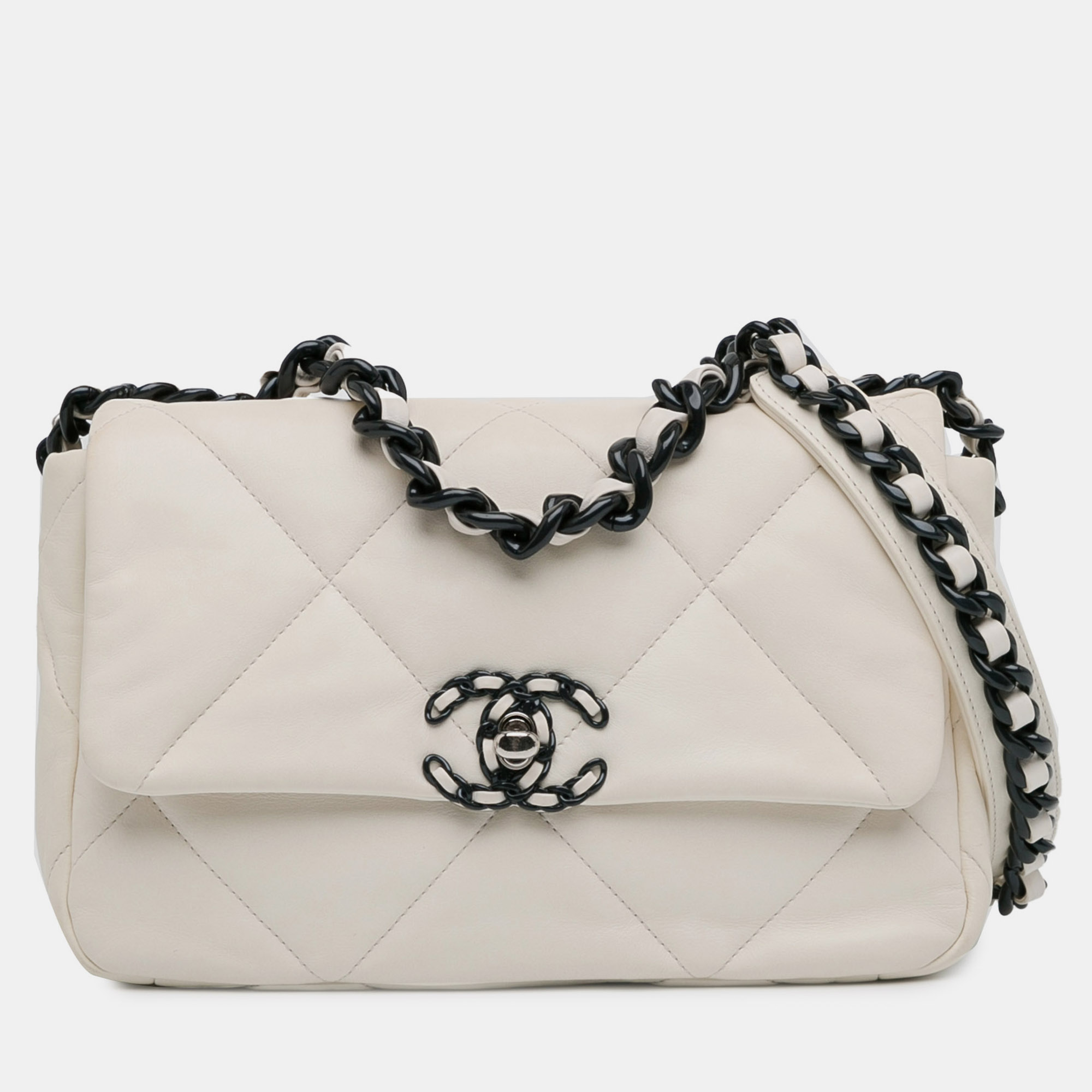 

Chanel Medium Lambskin 19 Flap, White