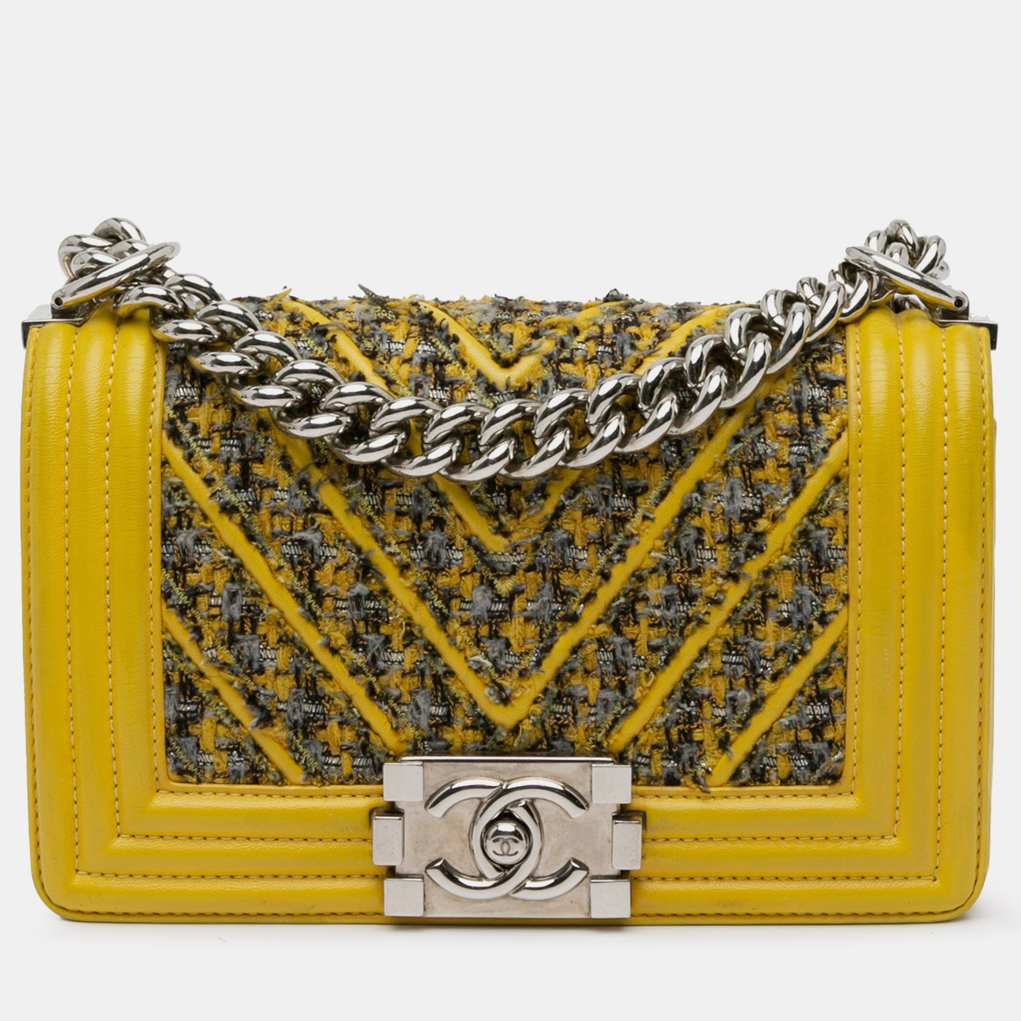 

Chanel Small Tweed and Lambskin Chevron Boy Flap, Yellow