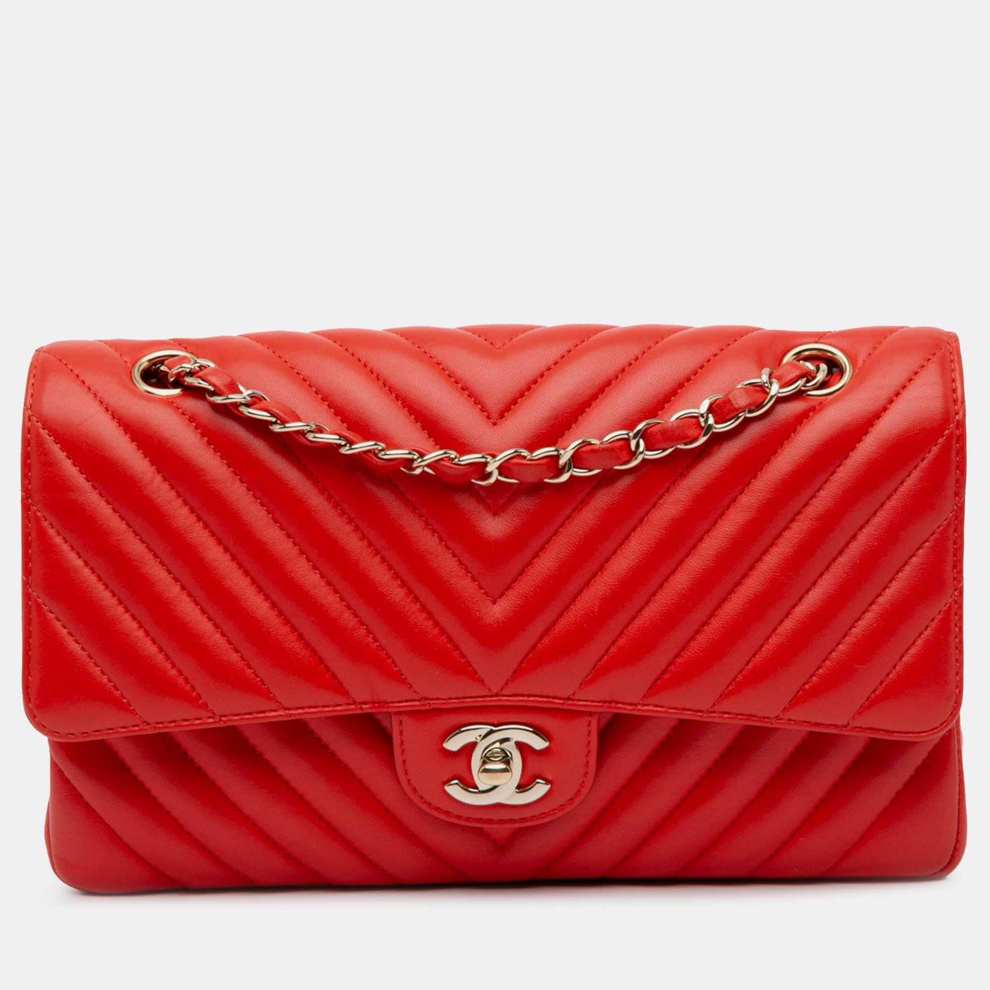 

Chanel Medium Classic Chevron Lambskin Double Flap, Orange