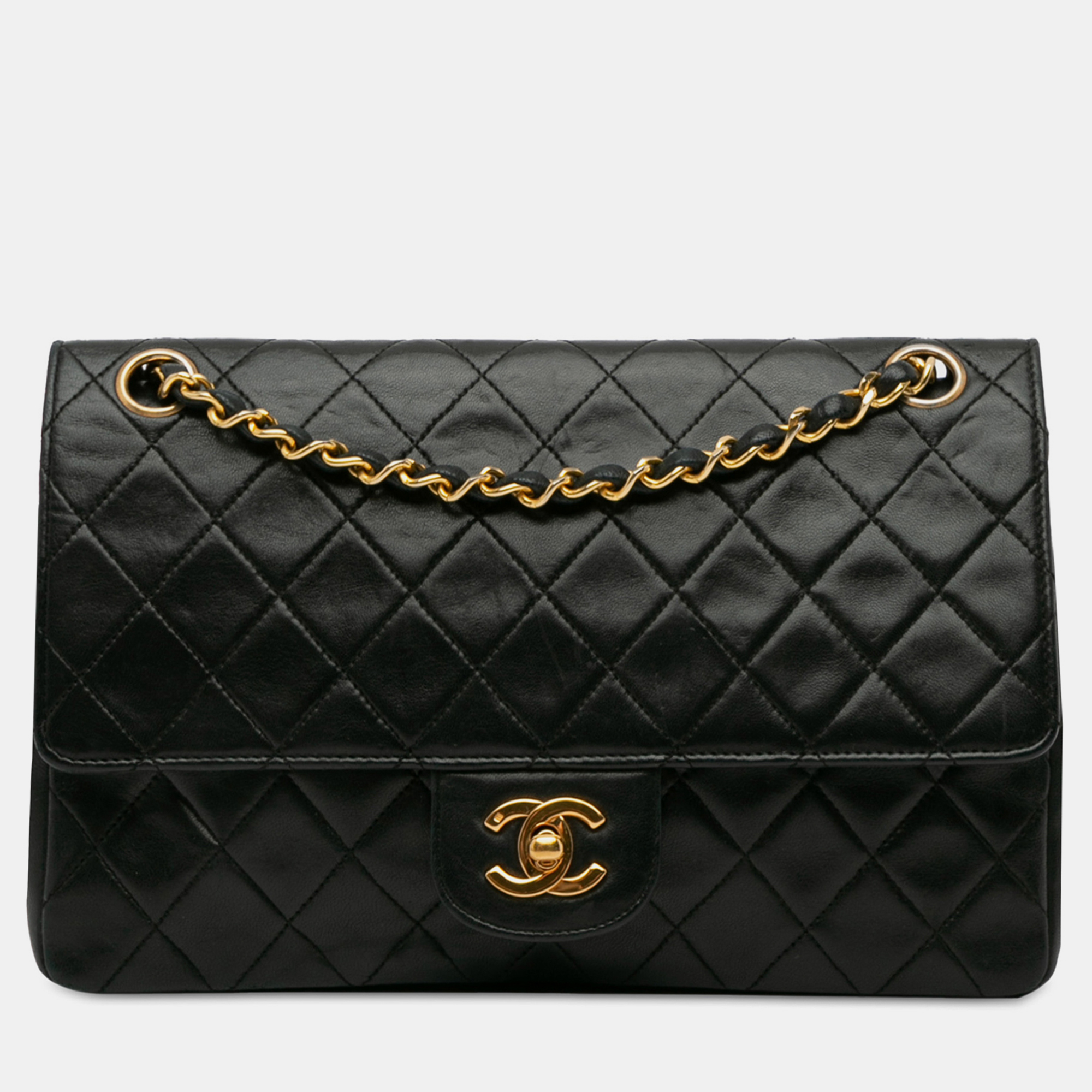 Pre-owned Chanel Medium Quilted Lambskin Double Flap In Black