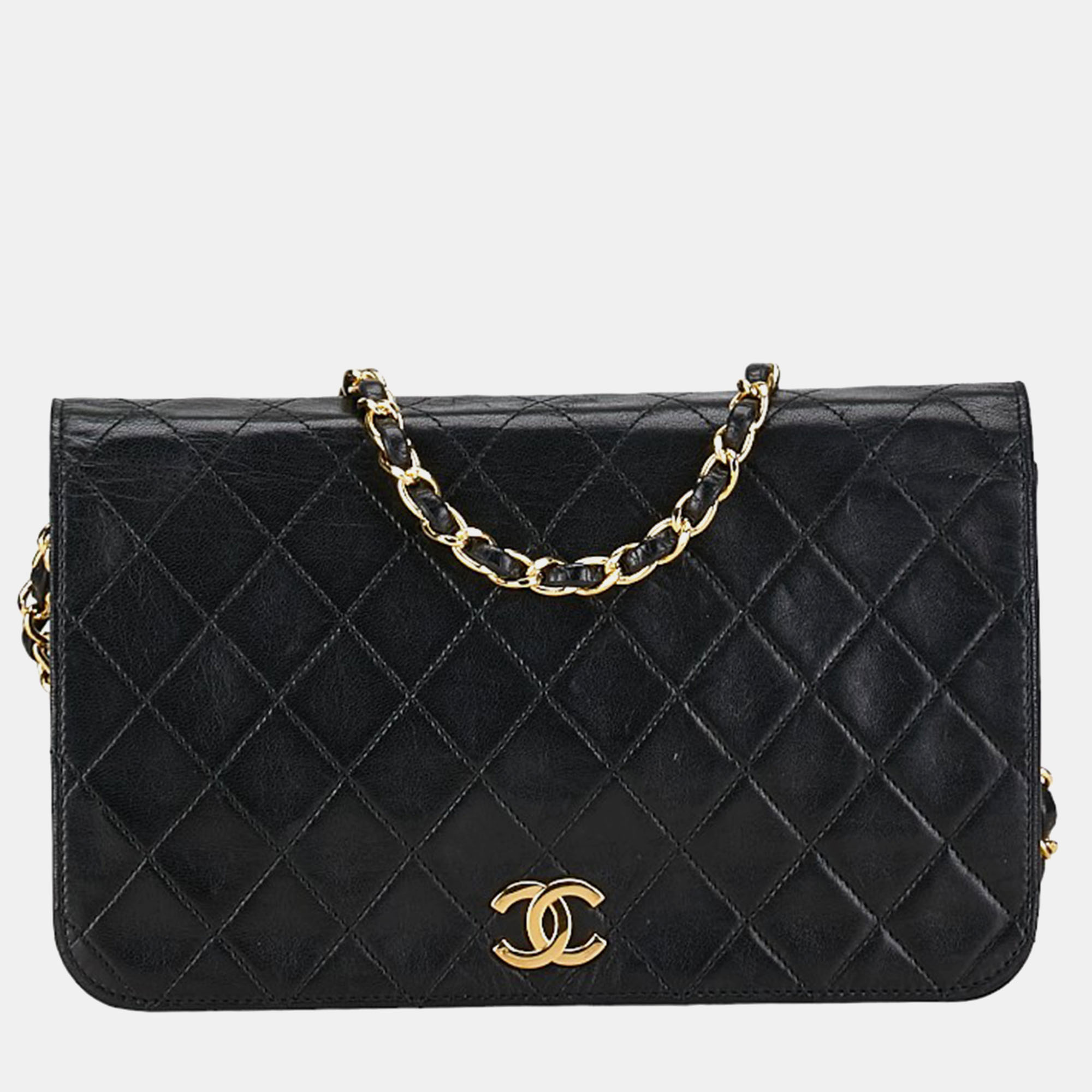 

Chanel Black Leather Matelasse Full Flap Shoulder Bag