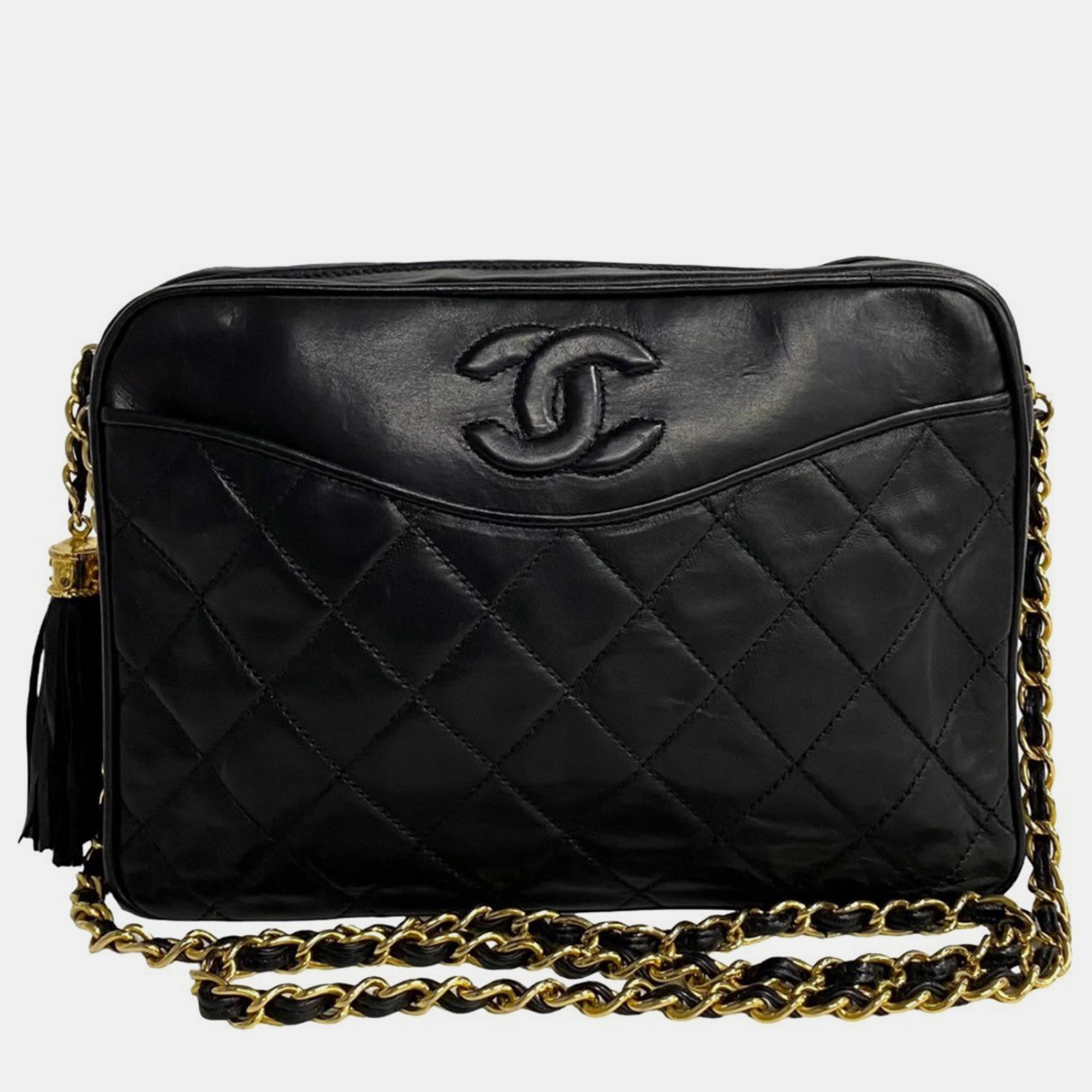 

Chanel Black Quilted Lambskin CC Tassel Camera Bag