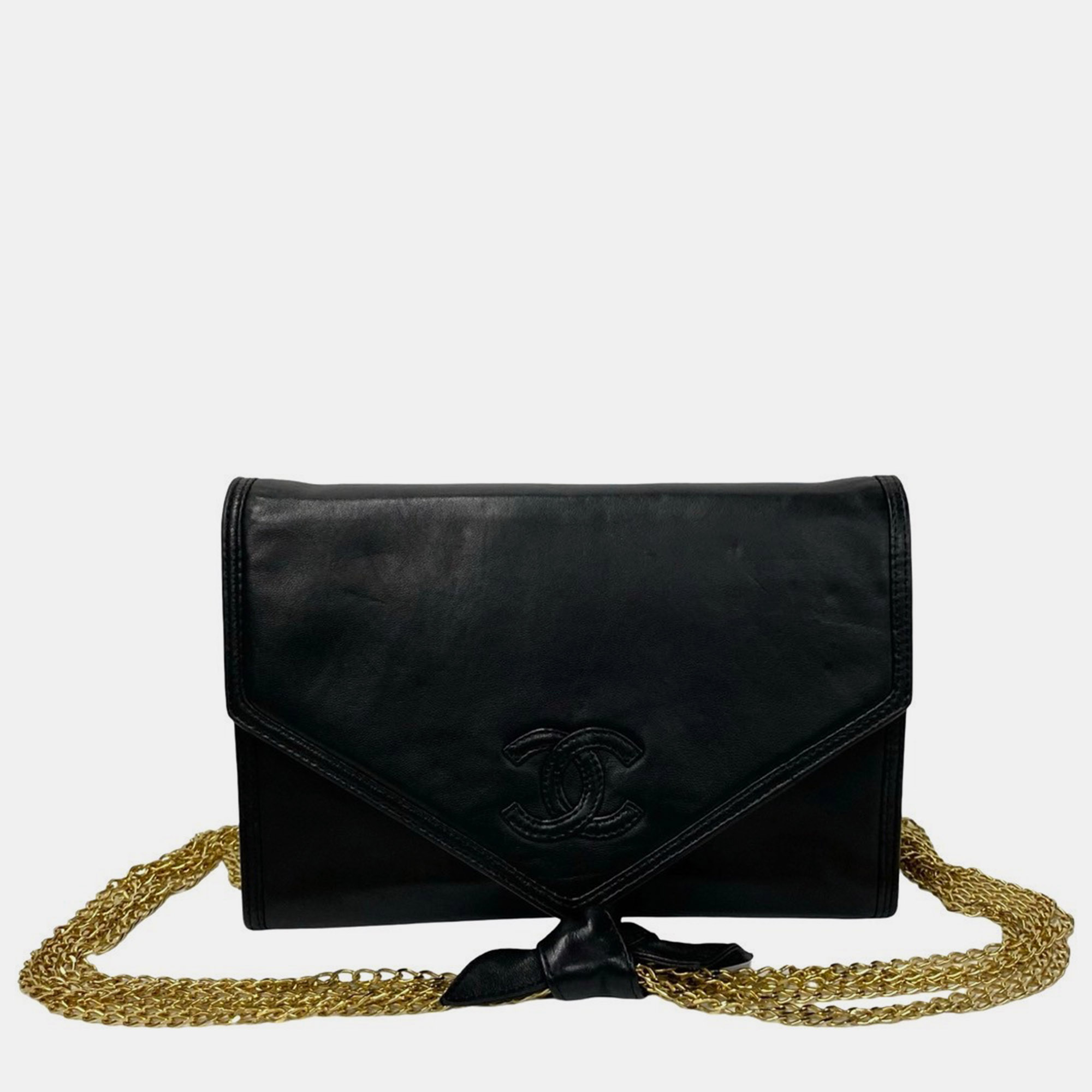 

Chanel Black Leather Timeless Envelope CC Flap Gold Multiple Chain Shoulder Bag