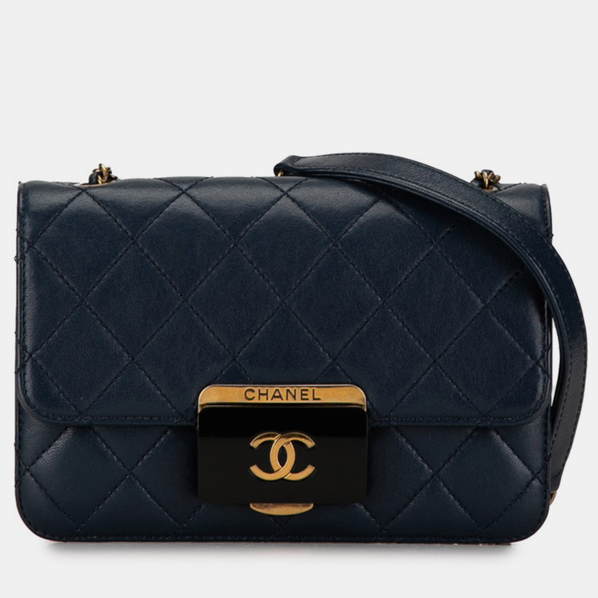 Pre-owned Chanel Blue Leather Mini Beauty Lock Flap Shoulder Bag