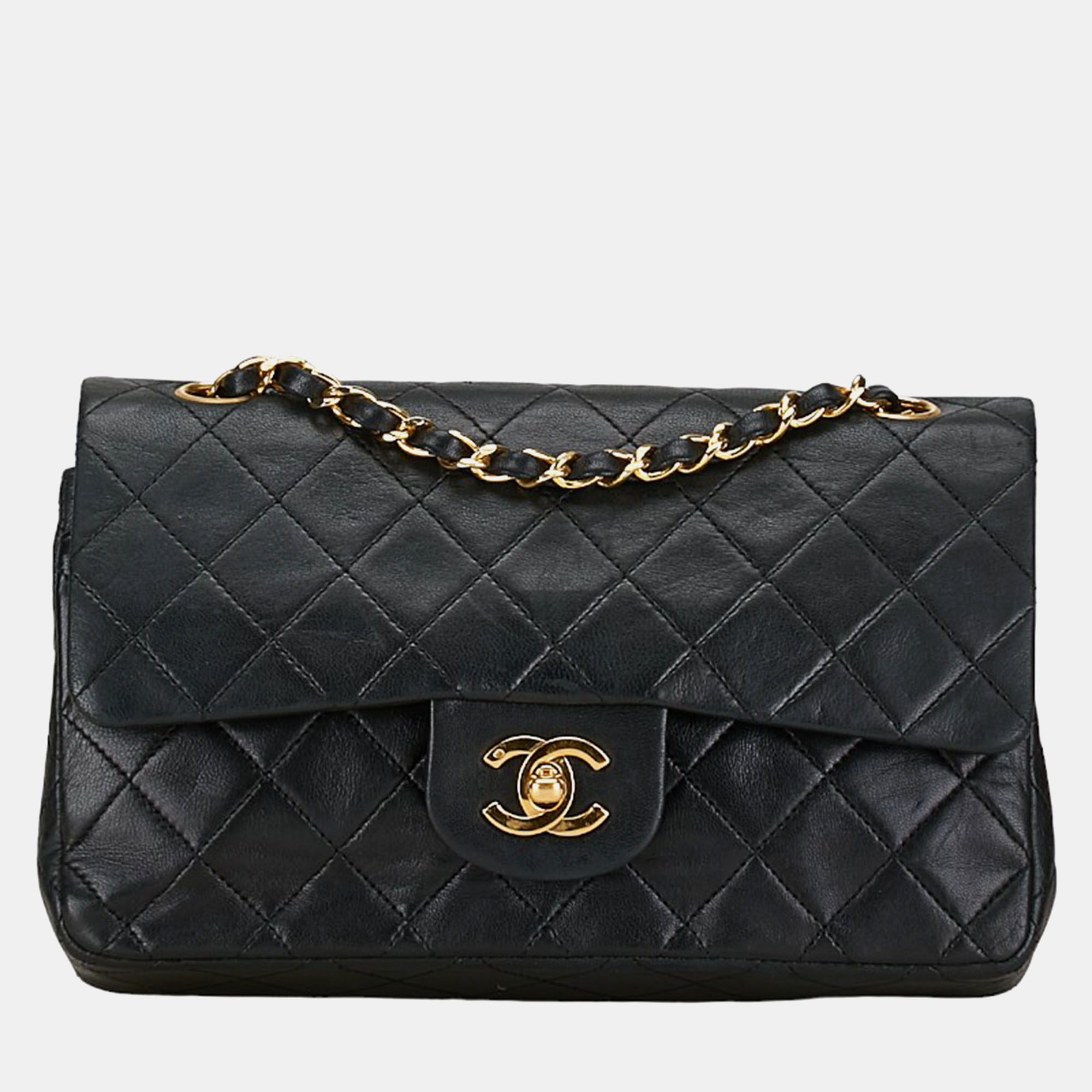 

Chanel Black Lambskin Leather  Classic Double Flap Shoulder Bag