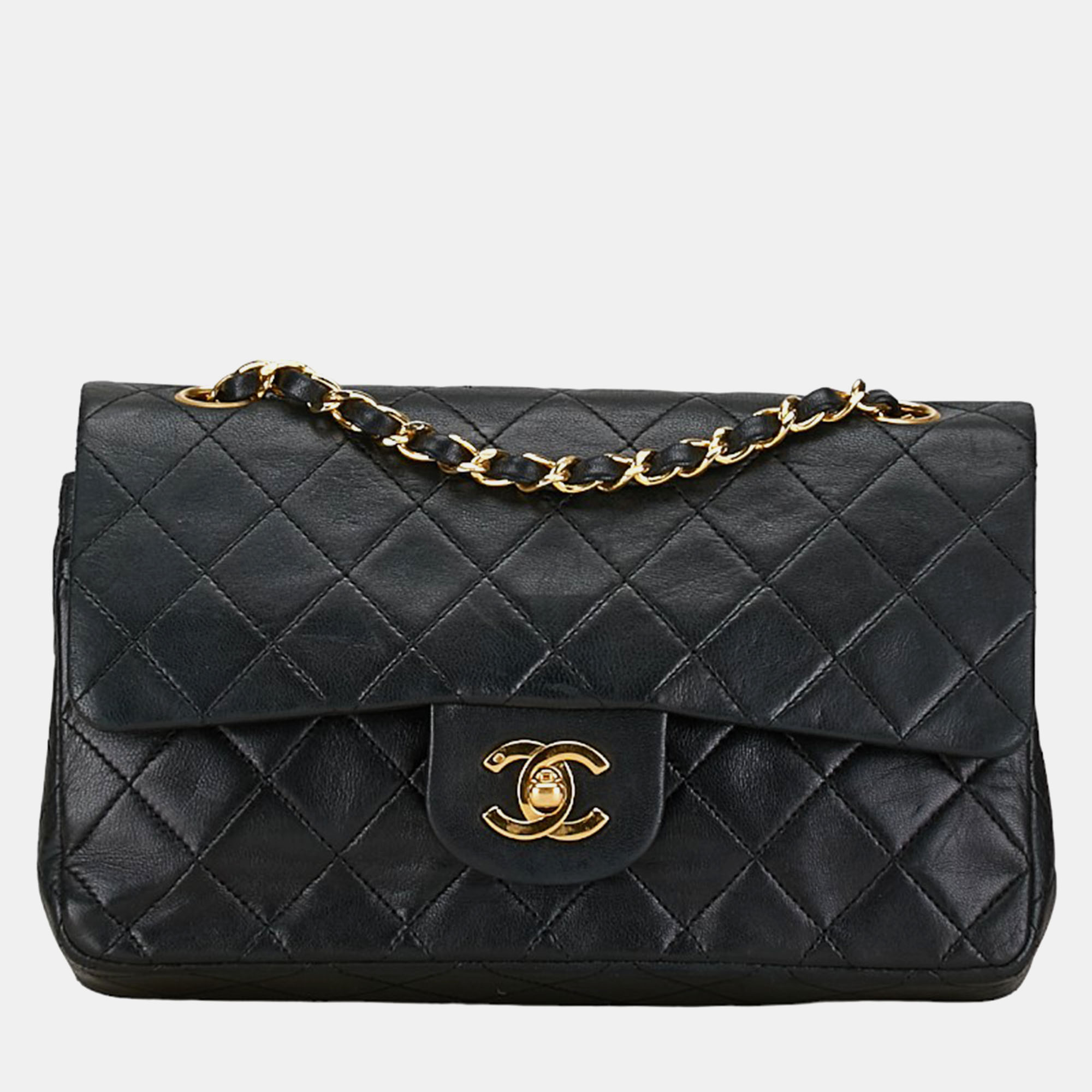 

Chanel Black Lambskin Leather  Classic Double Flap Shoulder Bag