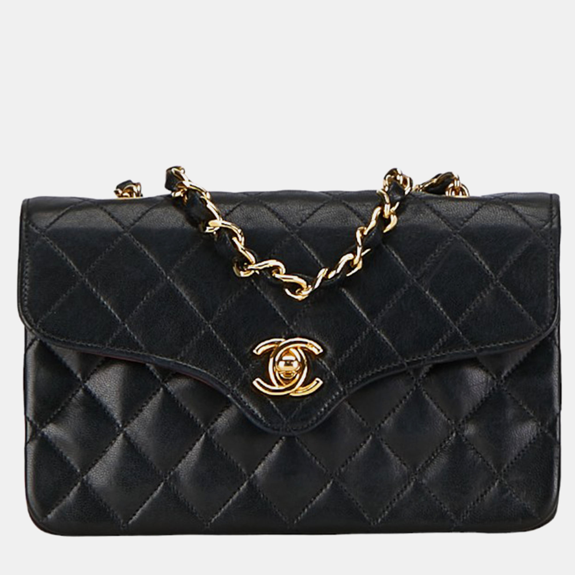 

Chanel Black Quilted Lambskin Leather Mini Vintage CC Chain Flap Bag