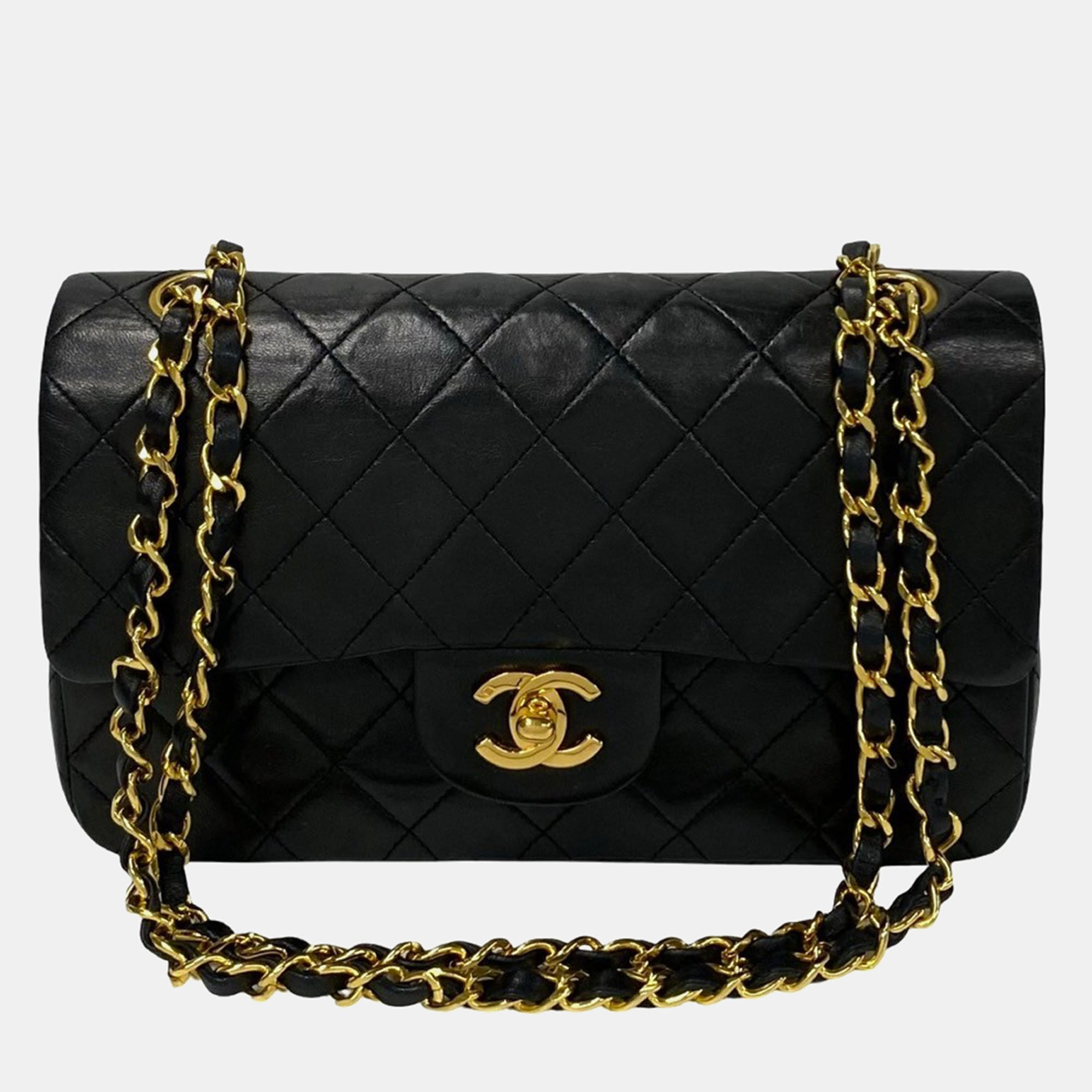 Pre-owned Chanel Black Lambskin Leather Small Classic Double Flap Shoulder Bag