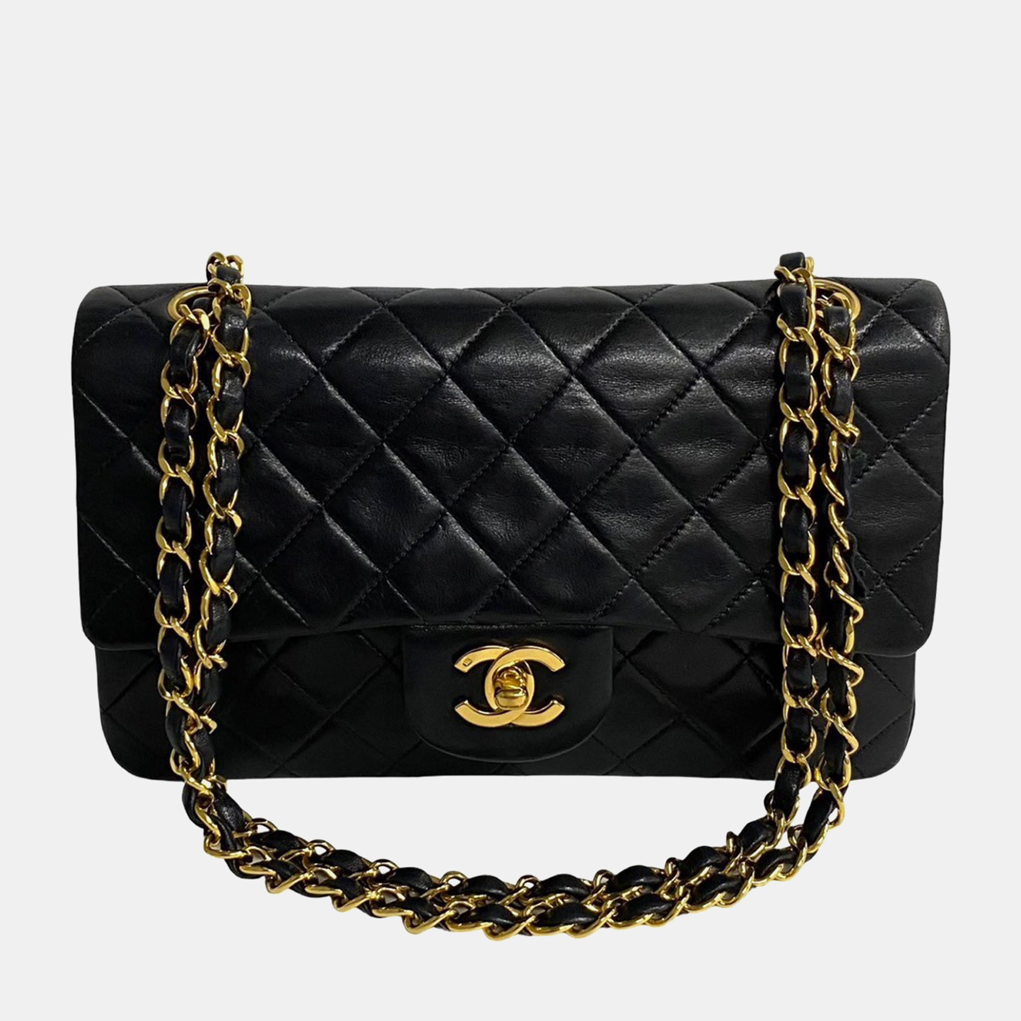 Pre-owned Chanel Black Lambskin Leather Small Classic Double Flap Shoulder Bag