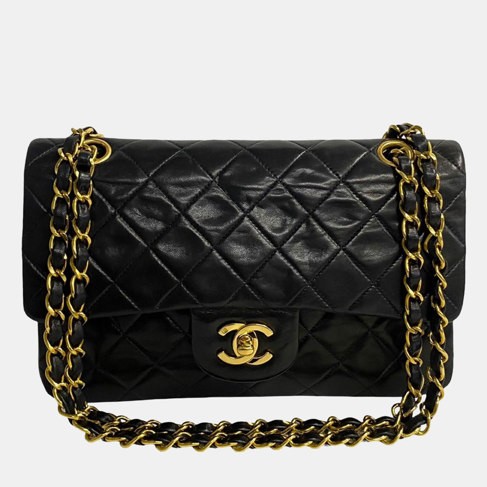 Pre-owned Chanel Black Lambskin Leather Small Classic Double Flap Shoulder Bag