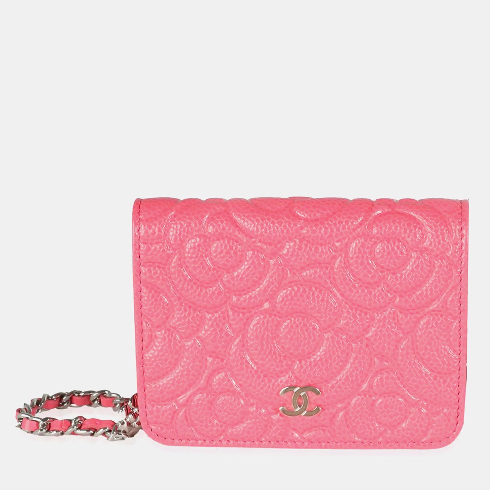 

Chanel Pink Caviar Camellia Embossed Chain Belt Bag