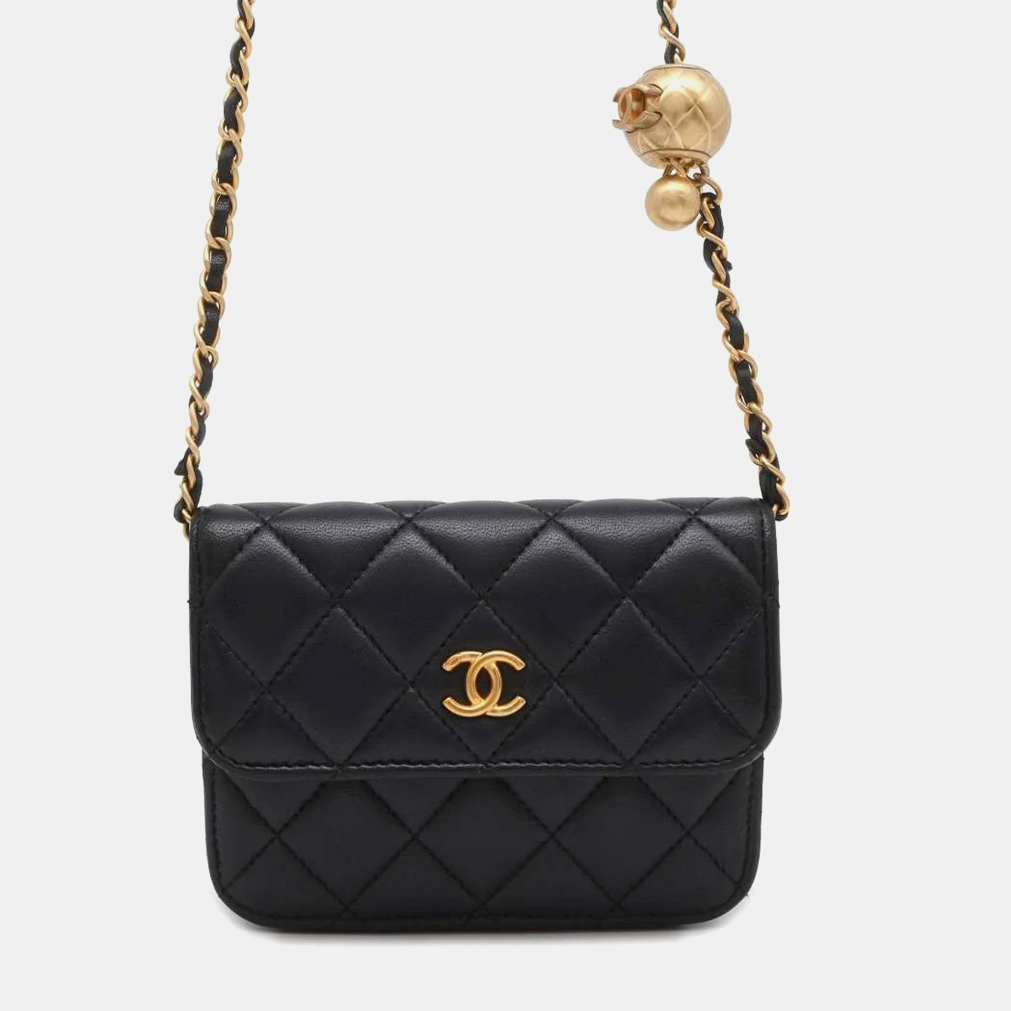 

Chanel Black Leather Mini Pearl Crush Clutch on Chain