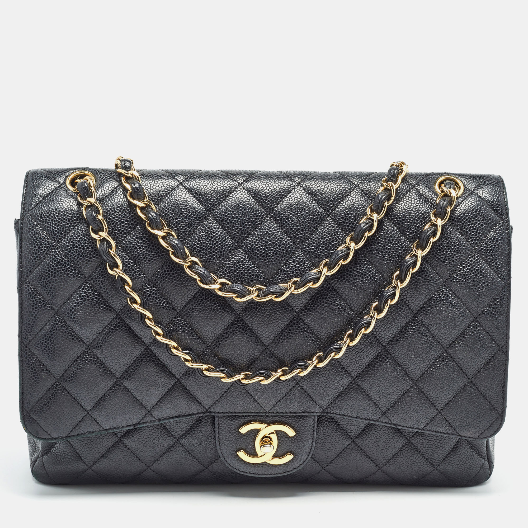 

Chanel Black Quilted Caviar Leather Maxi Classic Double Flap Bag