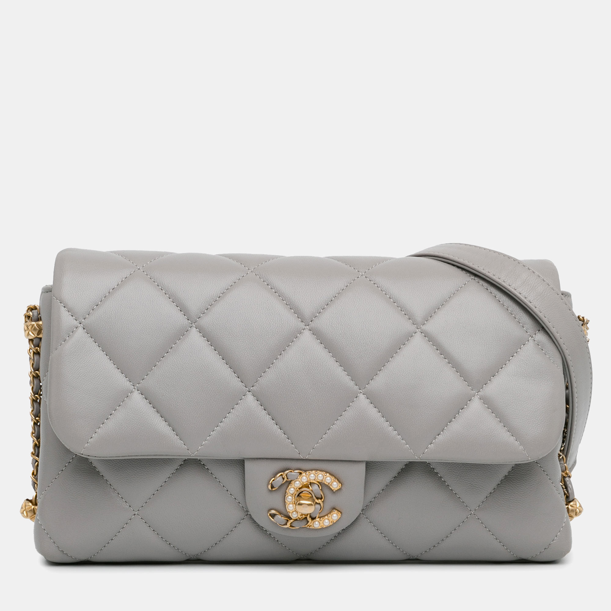 

Chanel Quilted Lambskin Crush on Chains Flap, Grey