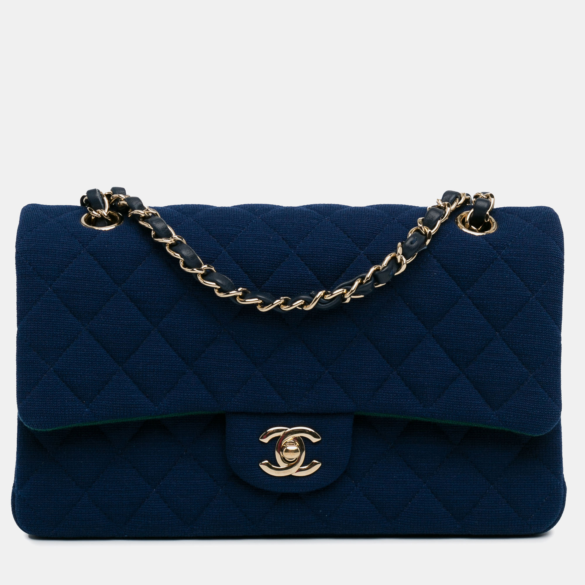 

Chanel Medium Classic Jersey Double Flap, Navy blue